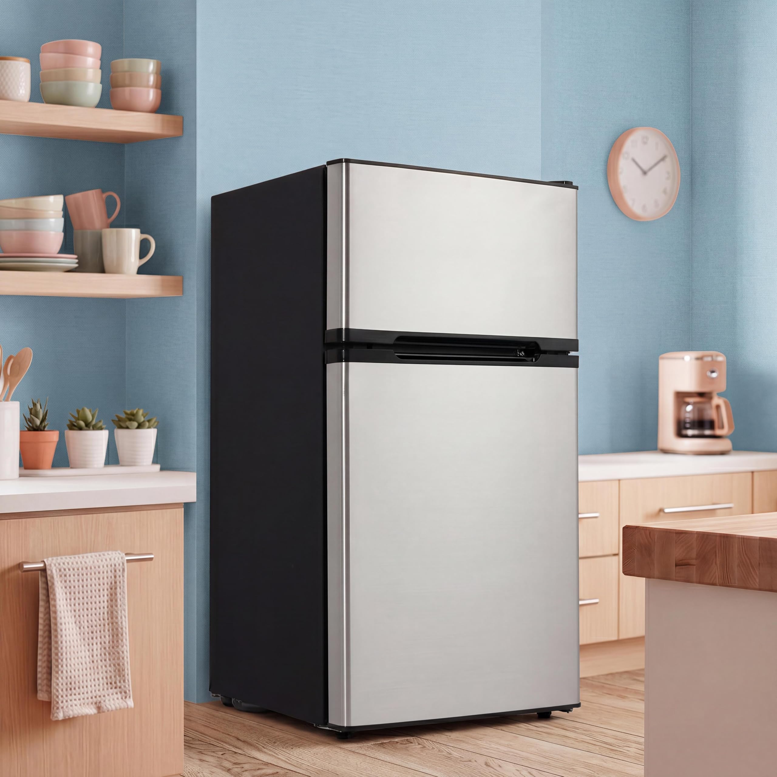 3.1 Cu.Ft. Compact Refrigerator, 3 Speed Adjustment, Energy-Efficient, Sliver, Double Door