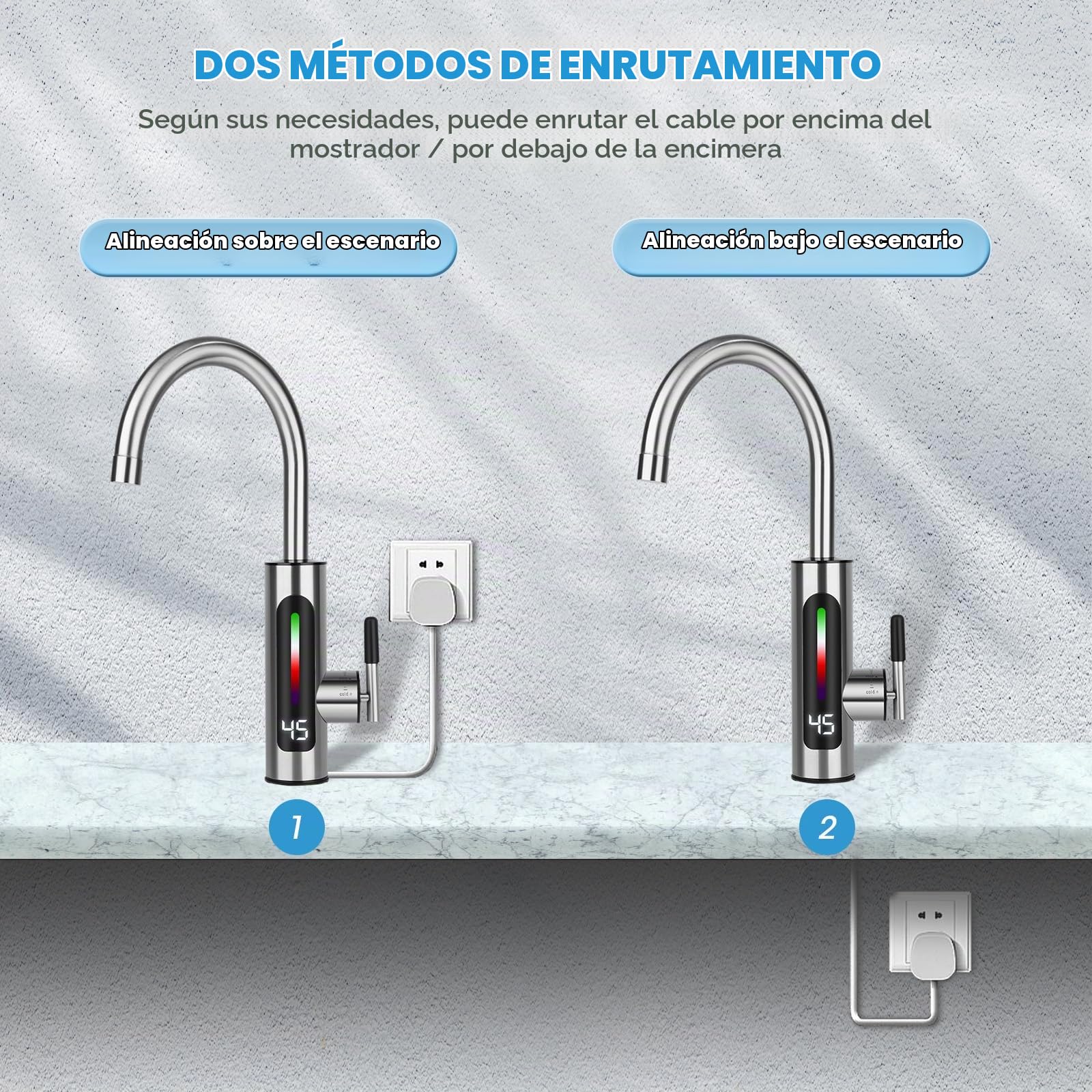 Grifo Eléctrico, Calentador de Agua Eléctrico de Cocina con Pantalla Digital LED, Grifo de Calefacción de Dirección Ajustable de 3000 W, Adecuado para Baños y Cocinas