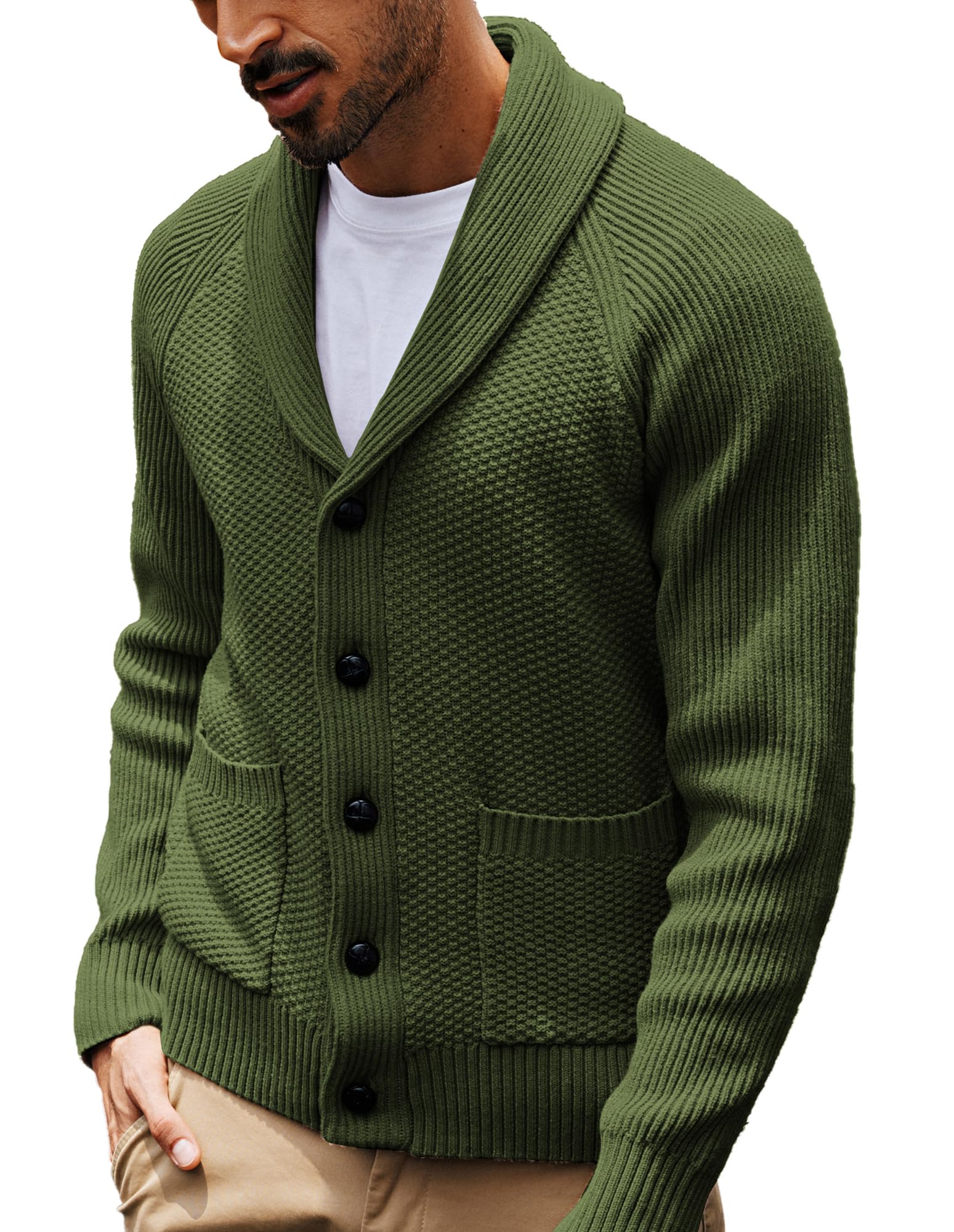 pj paul jones Mens Shawl Collar Cardigan Sweaters Knit Textured Sweater Button Down Cardigans-picture-50