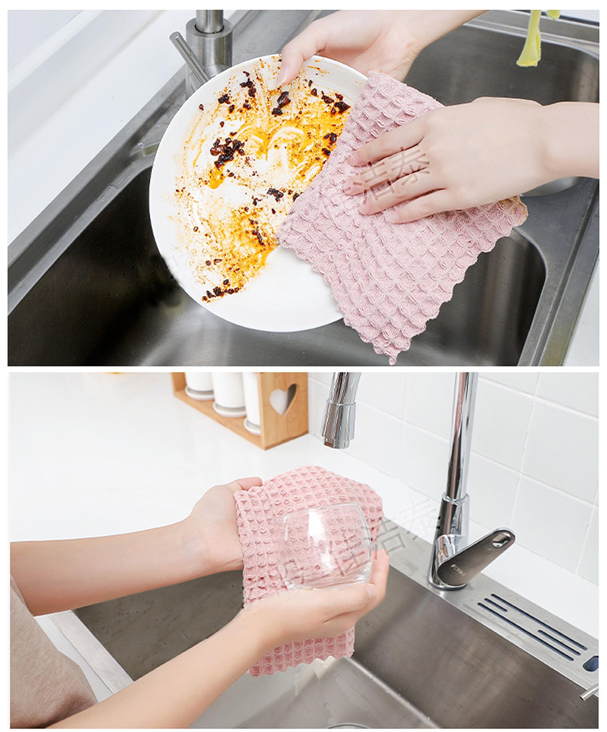Orange Paper Cleaning Cloth,Coral Fleece Microfiber Dishcloth, Dish Washing Towels,Quick Dry Thicken Towel Rag Wipe for Kitchen & Bathroom 25cm* 25cm (Small) (Waffle_ Pack of 6) 3
