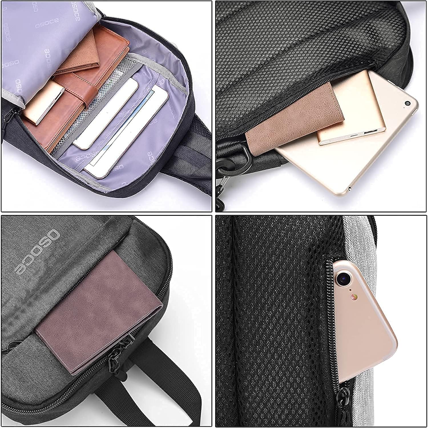 OSOCE Cross Body Bag Mens Sling Shoulder Bag Waterproof Unisex Chest