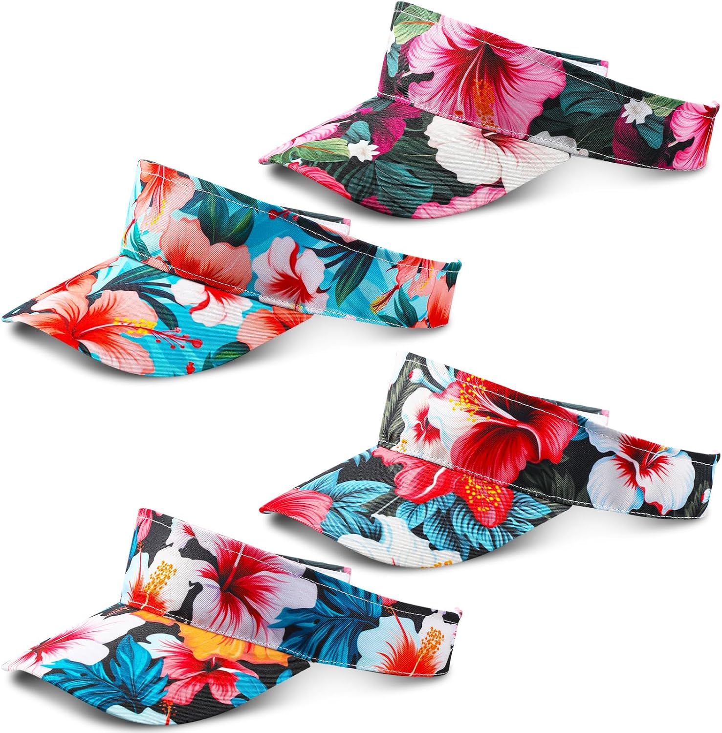 Glitopper 4 Pcs Hawaiian Visor Hat for Women Men Tropical Beach Adjustable Empty Top Sport Visor Cap for Summer Outdoor Pool