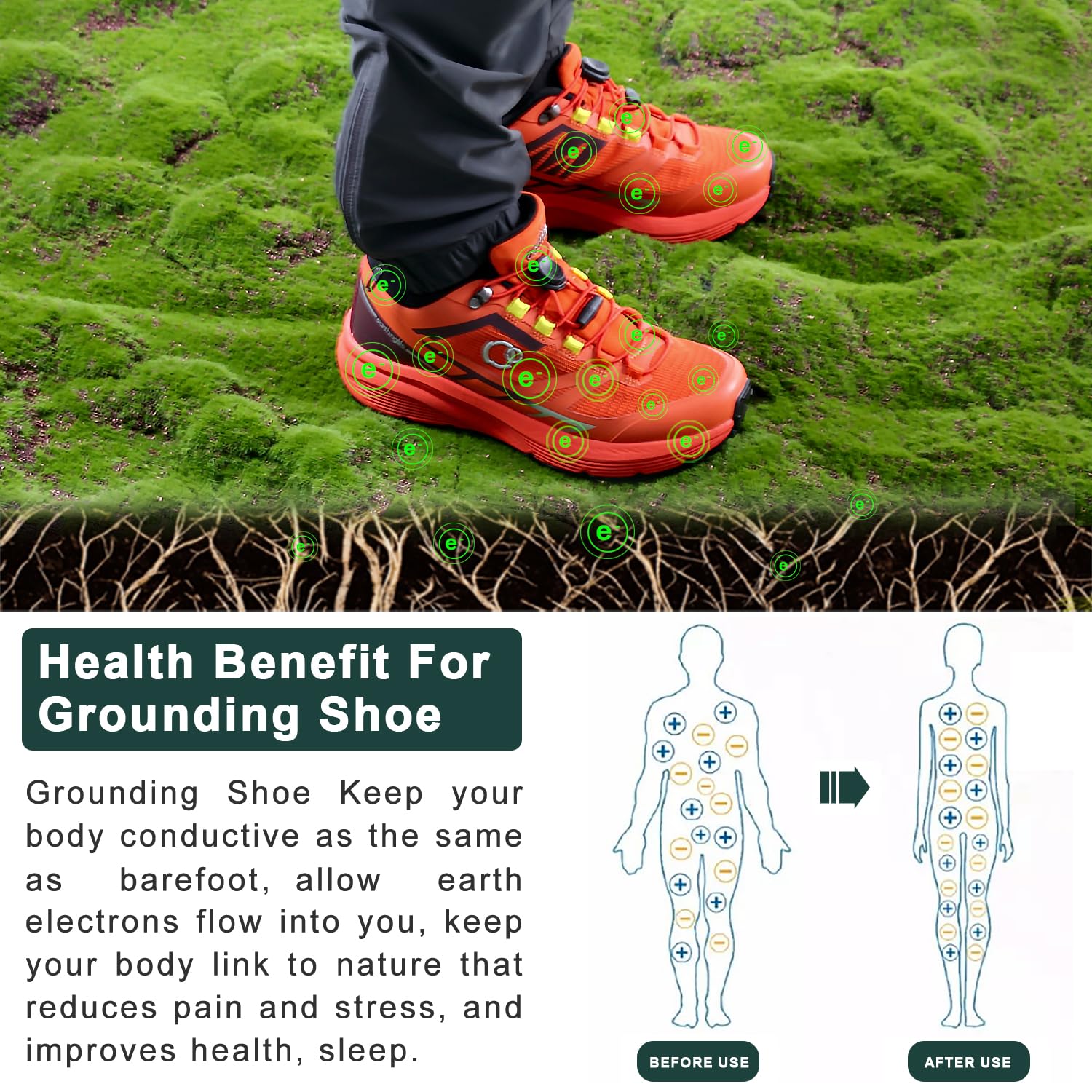 earthinglife Grounding Trail Running Shoe for Men Connect to Earth for Natual Healing, scarpe da trekking impermeabili, suola antiscivolo in gomma per camminare