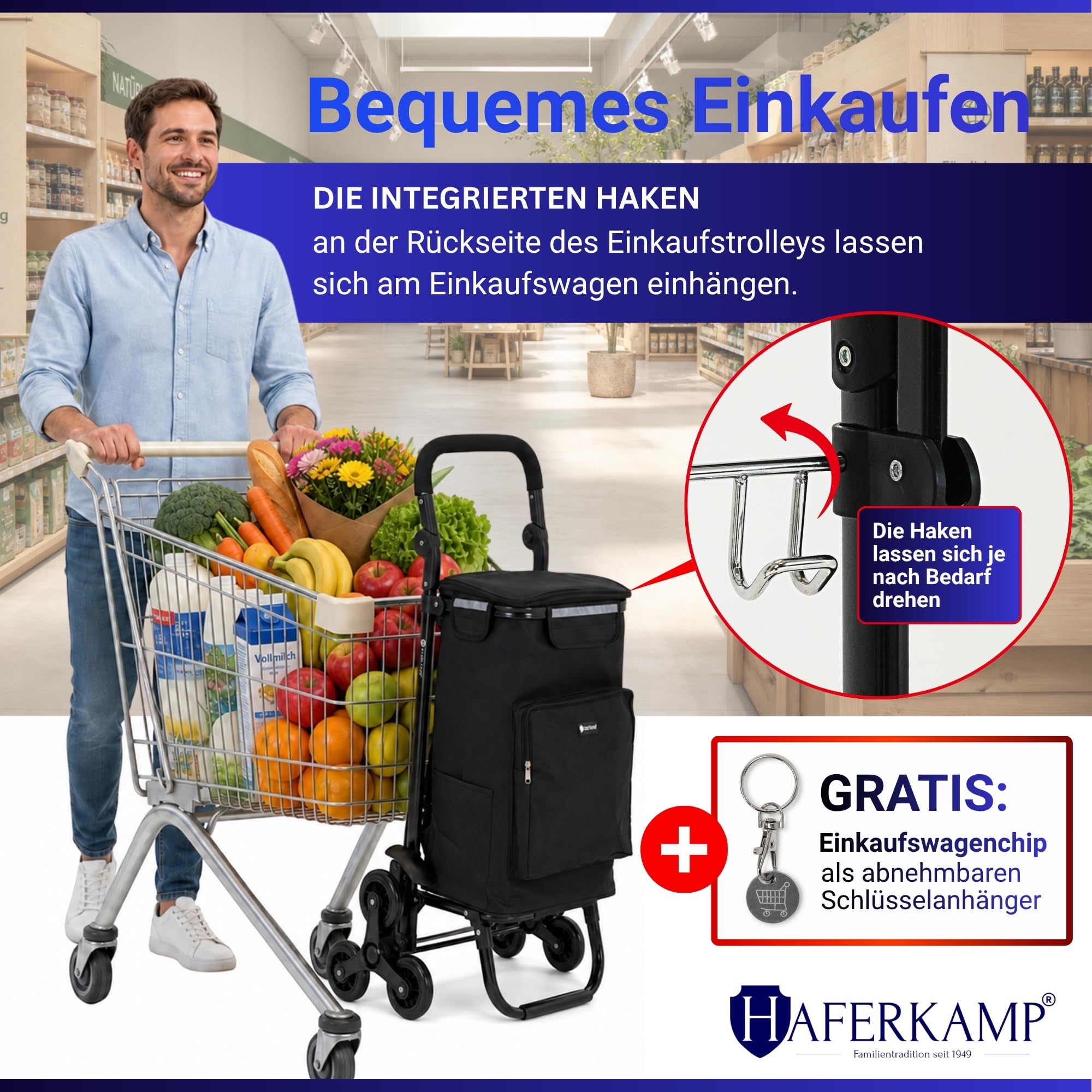 Klappbarer Treppensteiger-Einkaufstrolley TRAGINO 3-in1 Einkaufswagen