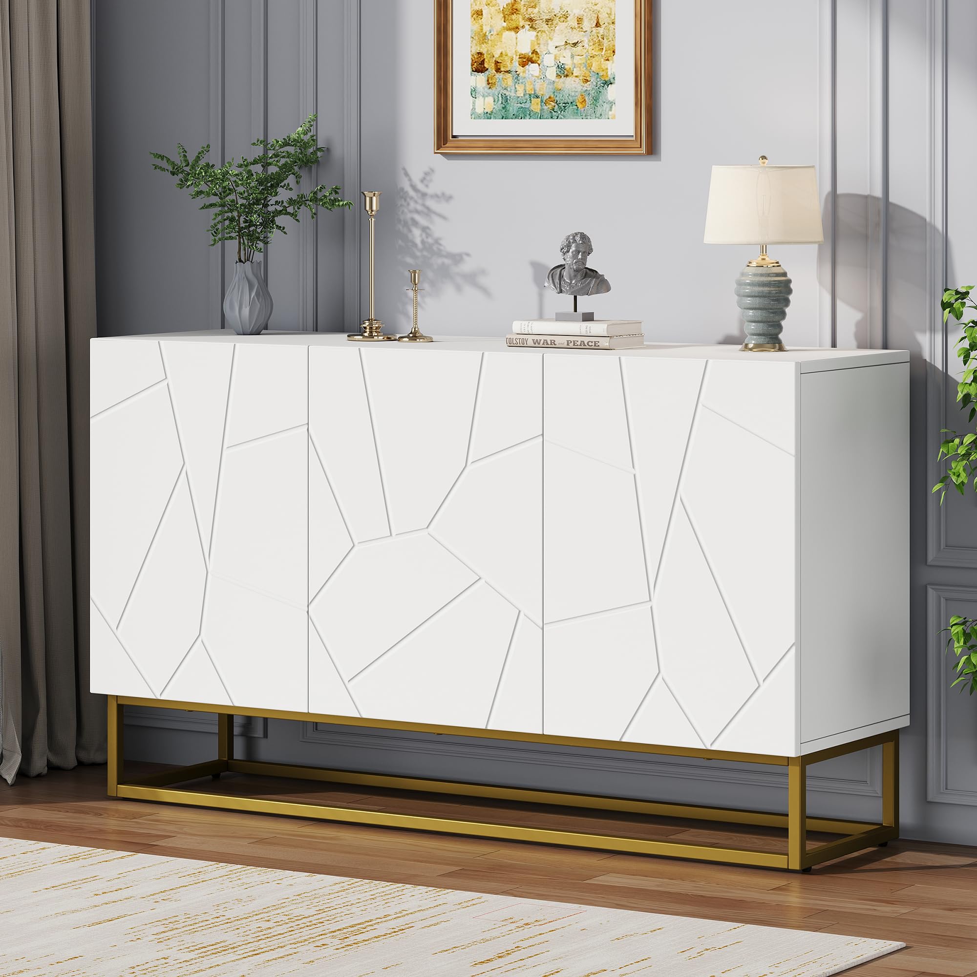 Credenza lucida, moderna credenza con 4 scomparti, larghezza 130 cm