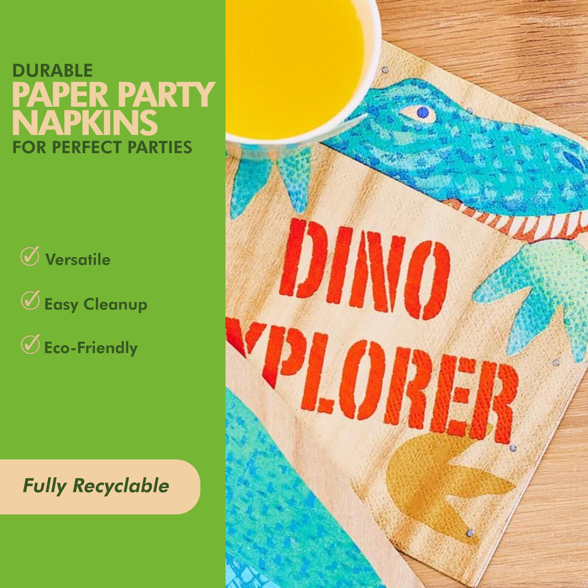16PCS Dinosaur Explorer Paper Party Napkins - 33X33CM Colourful Party Decorations & Supplies for Kids' Birthday Parties - Image 4