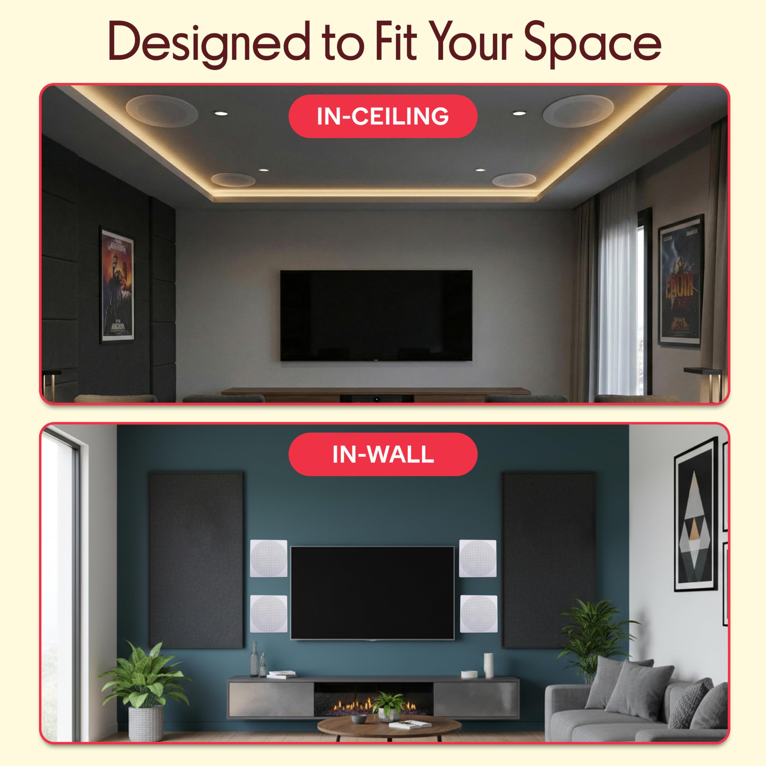 Pyle 8" Bluetooth Ceiling/Wall Speaker Kit, 250W Flush Mount 2-Way Home Speakers, 4 Speakers with Wireless Music Streaming, 4-Channel Amplifier, Quick Install, Round & Square Grills, 11.2" x 3.9" Inch