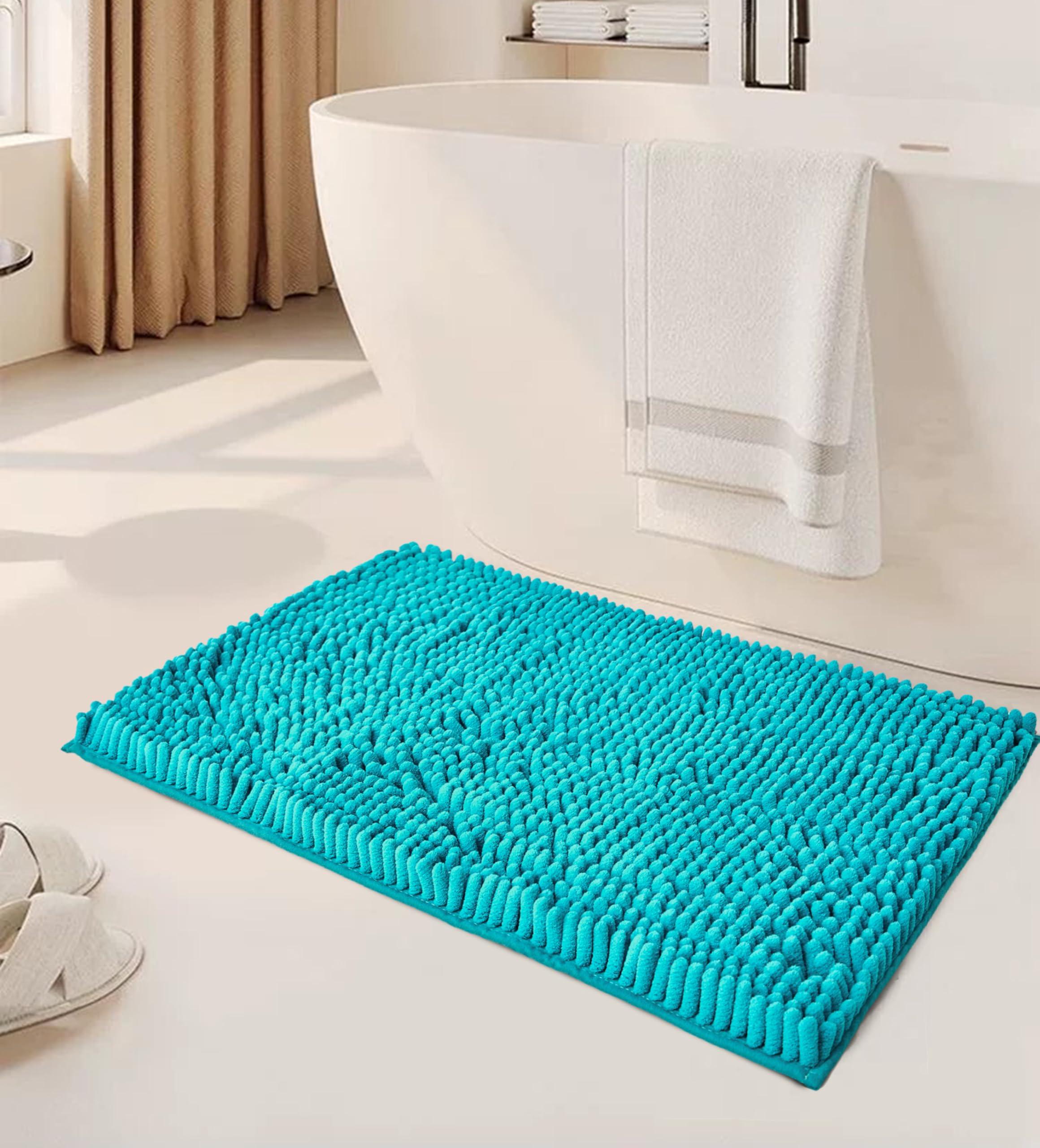 GC GAVENO CAVAILIA Faux Fur Bath Mat 1Piece | Bathroom Mat Fluffy Rug Large Bath Mat Non Slip 50 x 80cm | Super Absorbent & Quick Dry Thick Shaggy Bathmat Extra Soft Pedestal Mats, Teal
