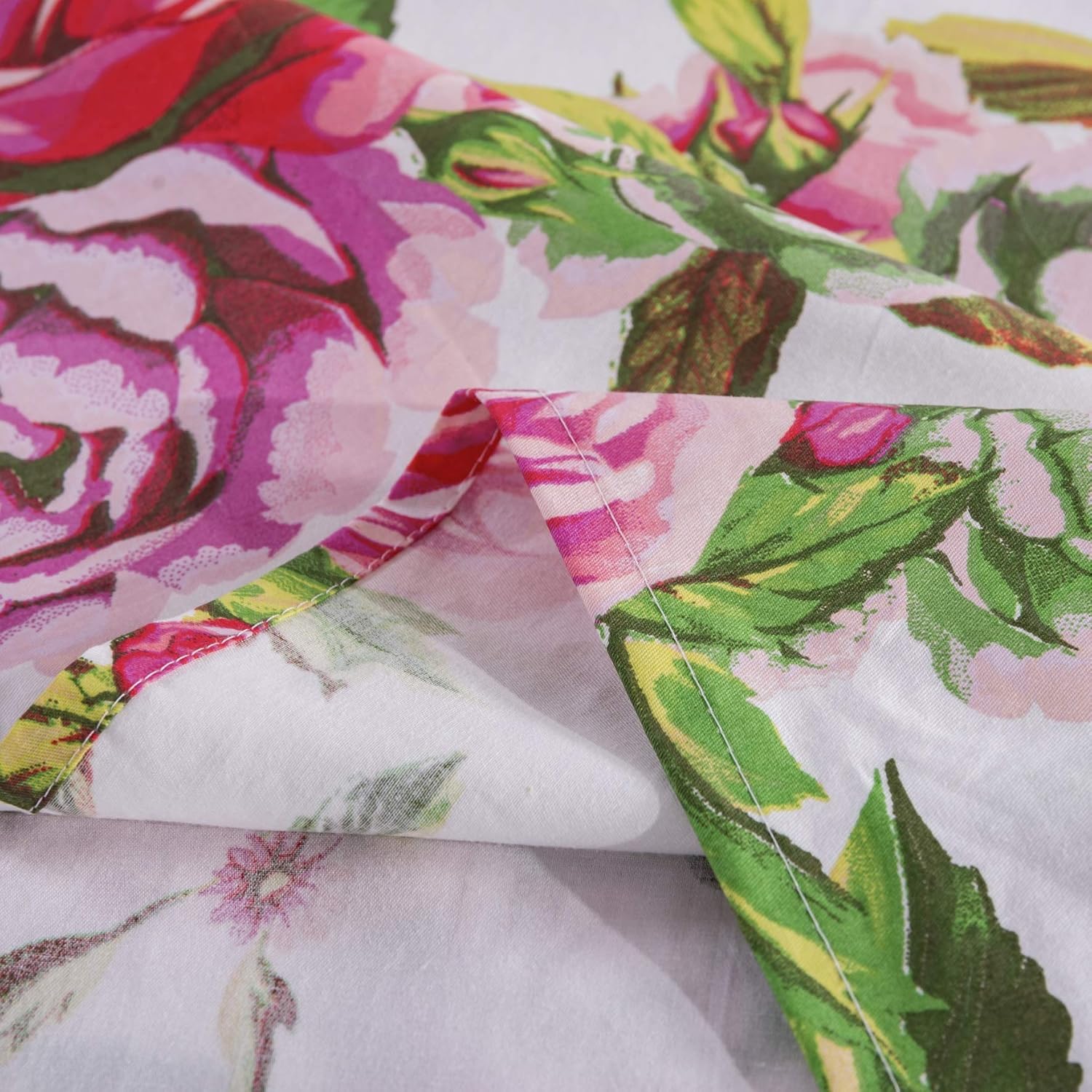 DaDalogy Bedding 14-Pieces Floral Bed in a Bag Set - Romantic Roses Lovely Blooming Pink Bedspread Fitted & Flat Sheets Set w/Throw Euro Sham Pillow Covers & Window Curtain Valance - King Size