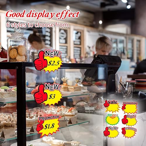 Miniatura 6 de 120 tarjetas de letrero de estrella de explosión, 7 x 5.5 pulgadas, letreros de recortes de ráfaga para venta al por menor, letreros de precios de