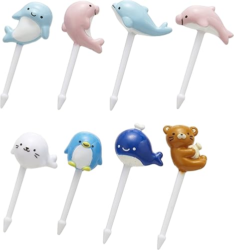Miniatura 2 de CuteZCuteBento 8 pinchos adorables para comida con cabezal de animalitos del mar en 3D, A, Multicolor