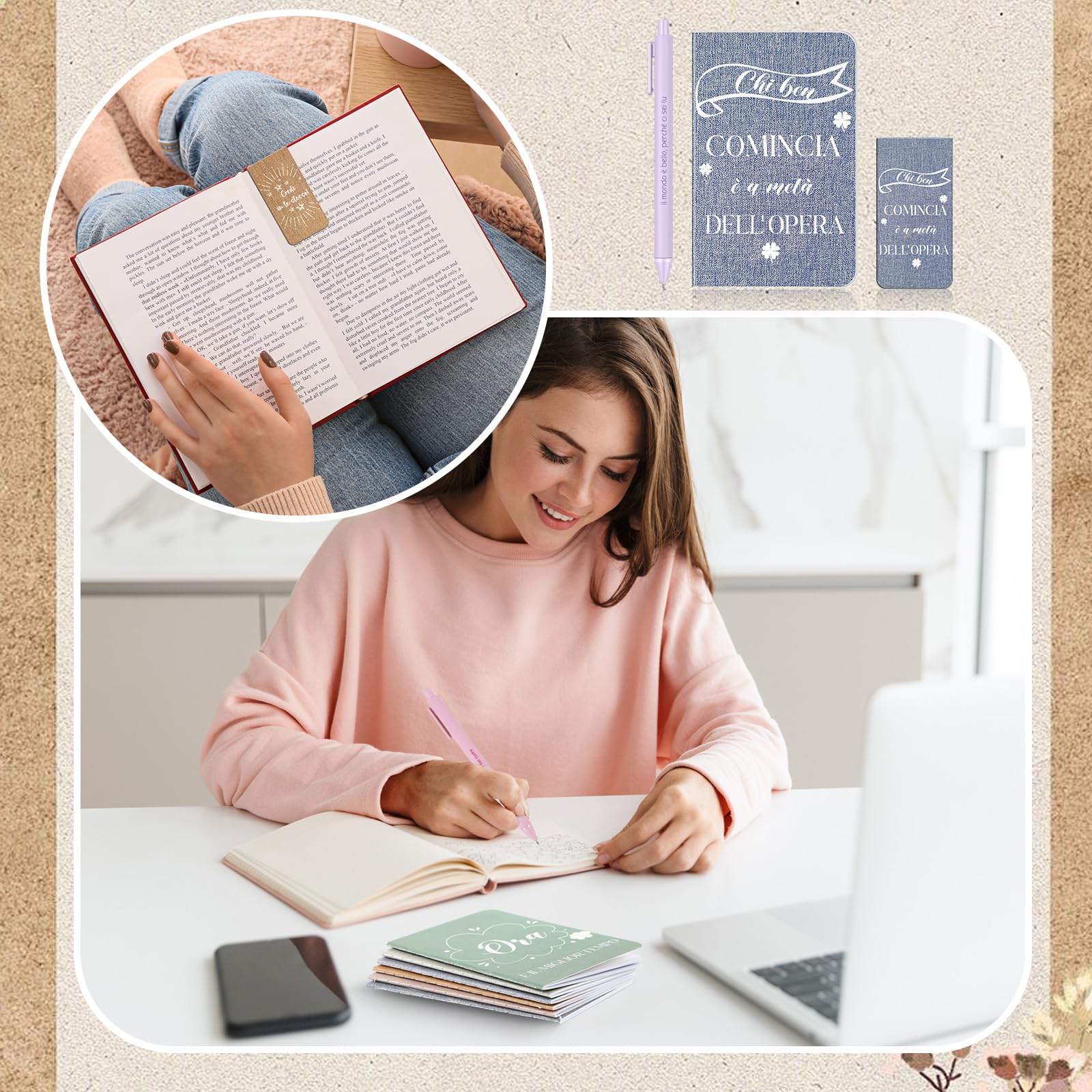 Nezyo 24 Set Regali Motivazionali Includi 24 Taccuini Motivazionali 24 Penne con Frasi in Italiano 24 Segnalibri Magnetic Portafortuna per Alunni Regali di Natale per Colleghi Amici(Colori retrò)