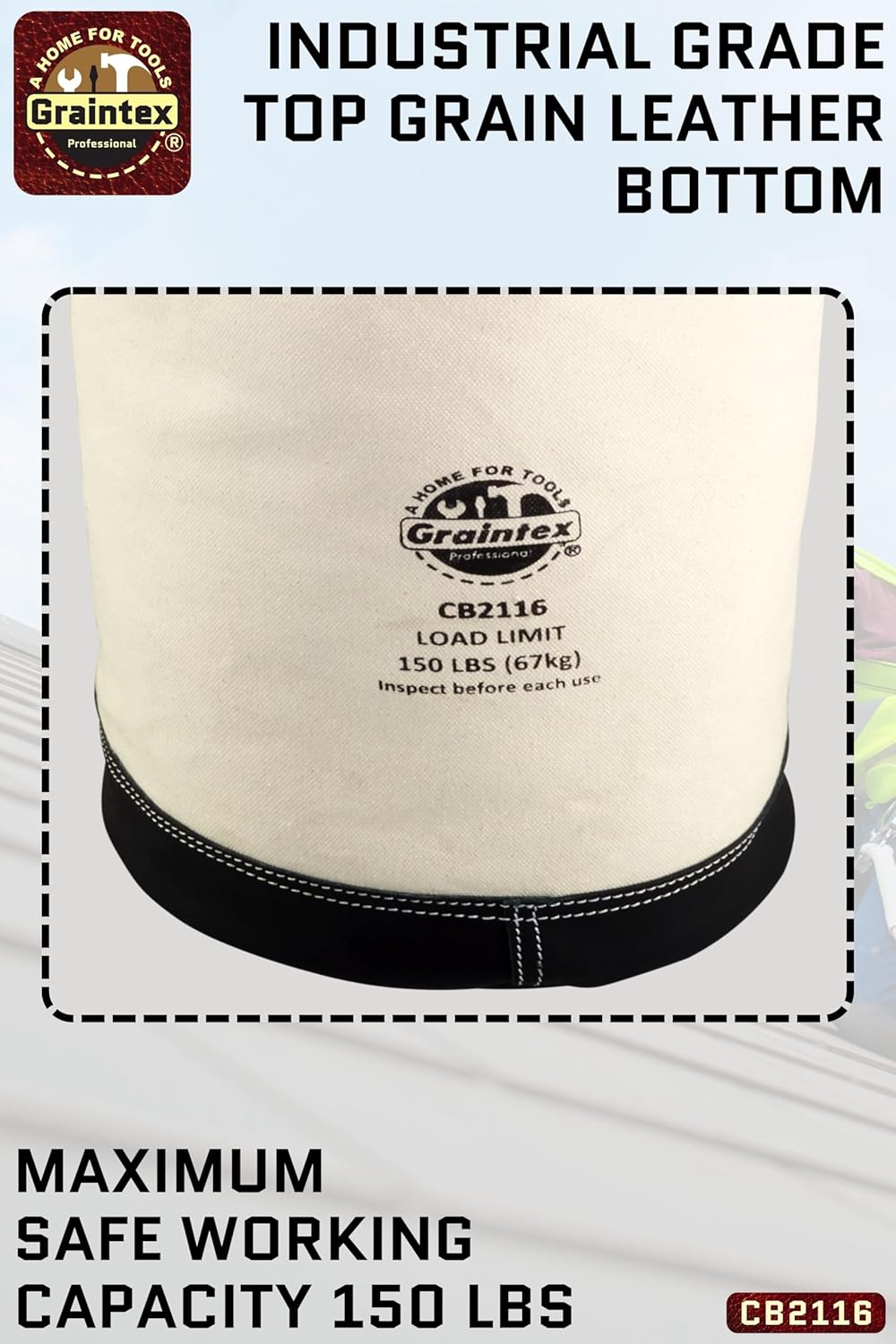 Graintex CB2116 Utility Canvas Bucket Leather Bottom