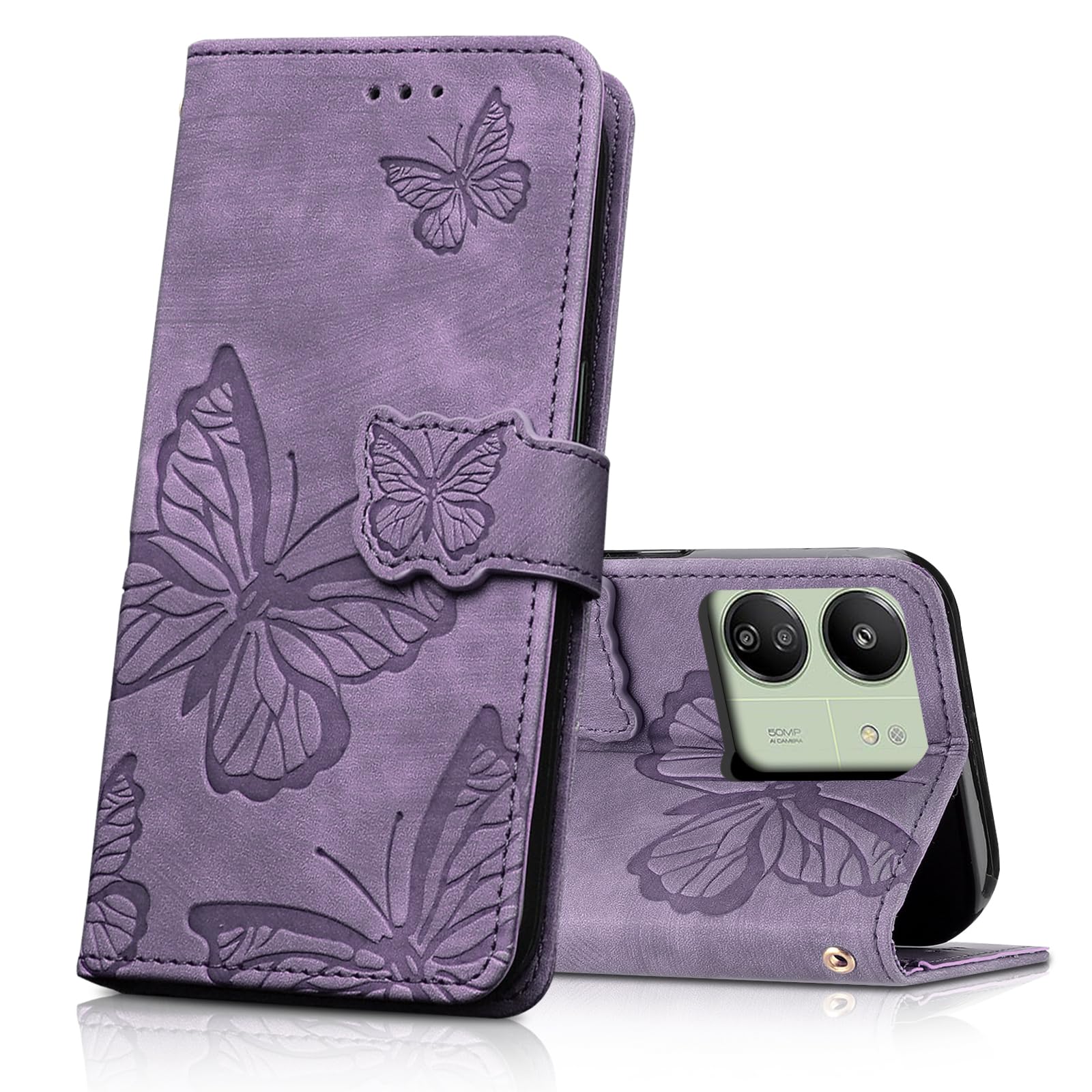 binandteam Cover per Xiaomi Redmi 13C 4G (6.74),Premium Custodia a Libro in Pelle PU Magnetica Flip Wallet Supporto Portafoglio Case - Rot