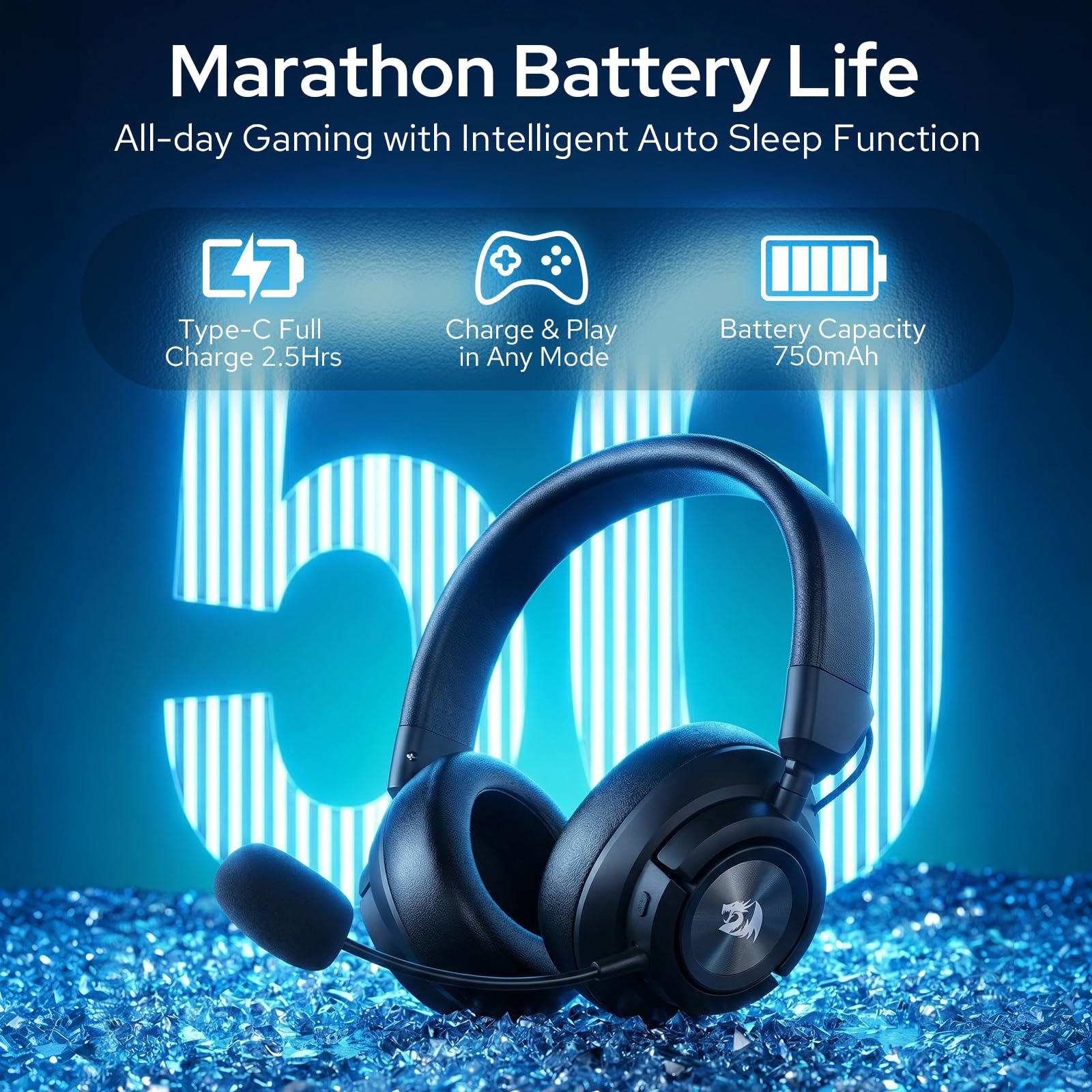 Redragon H889 Auriculares Gaming Inalámbricos 4 en 1 Audio 7.1 53mm | 2.4G BT USB 3.5mm Batería 51h Uso Mientras Carga Micrófono Desmontable PC PS5 NS Móvil