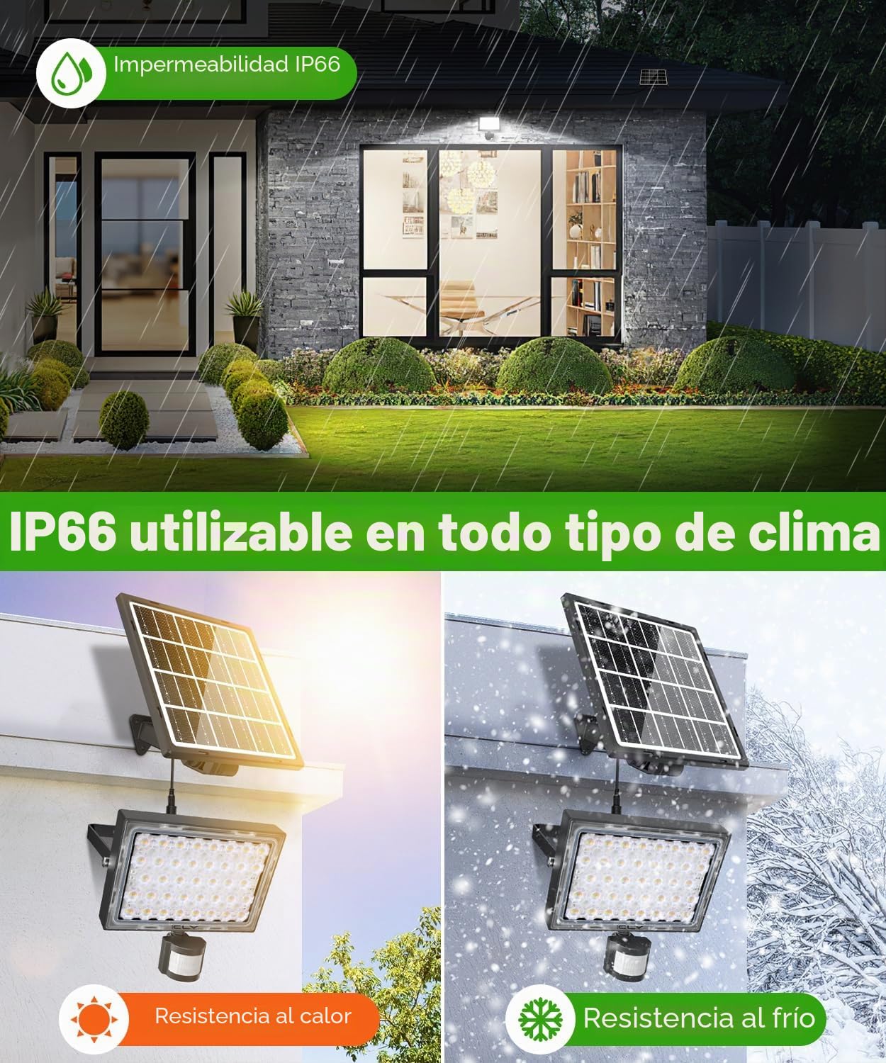 CLY Focos Led Exterior Solares 30W 2600LM Luz Solar Exterior 2500K-6500K | Con Sensor De Movimiento 5000mAh 6 Modos Luces Solares Led Exterior Jardin IP66 Impermeable Lampara Solar Exterior Cable 5M