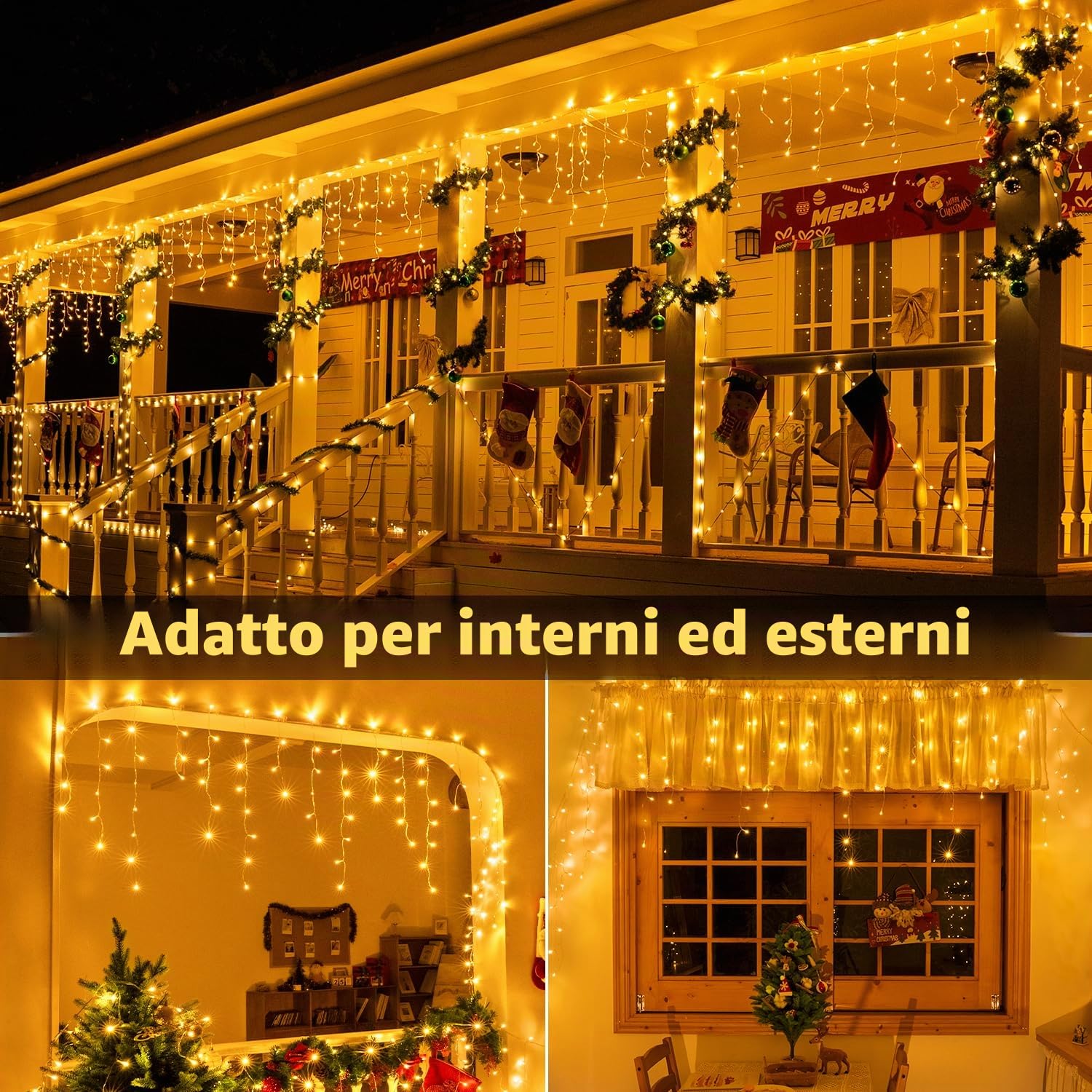 Ollny Ghiaccio Pioggia Ghiacciata Luci da Esterno 15M Luci da Esterno con Telecomando Luci di Natale Impermeabili da Esterno per Balcone Finestra Ringhiera della Casa Bianco caldo