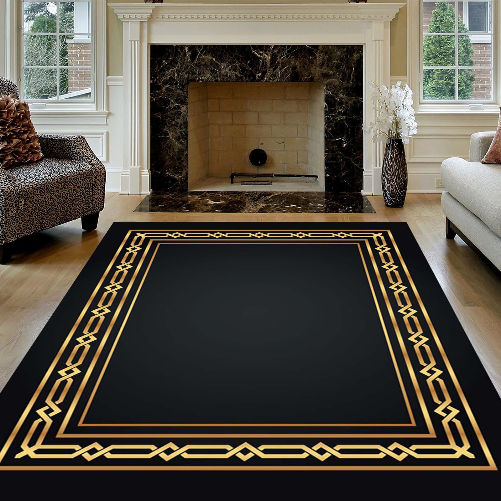 Amazon.com: Chic Luxury Black Gold Border Rug 2x6 Greek Key Area