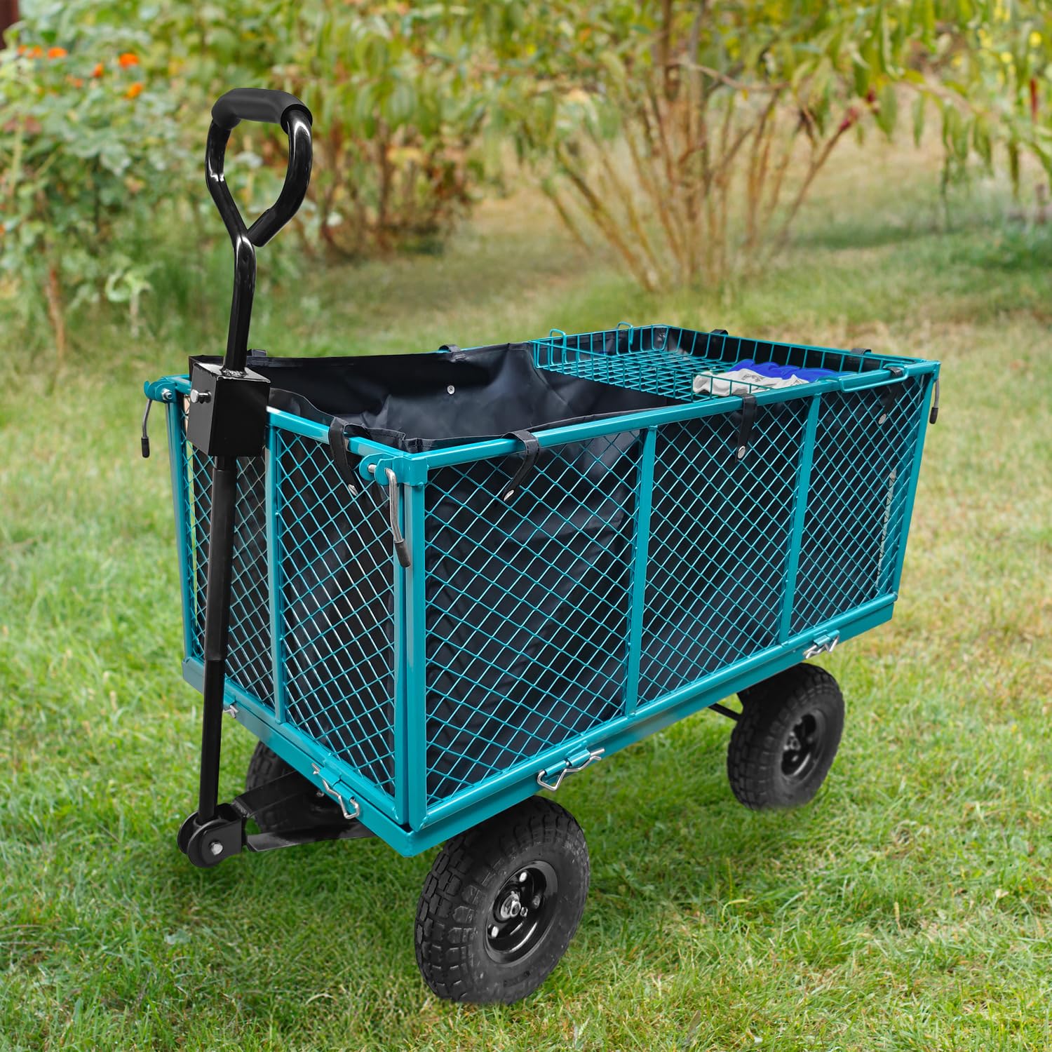 Sillar Tectake Carrello Spiaggia Giardino 4 Ruote – Carrello Pieghevole Portatutto 350 kg in Rete d’Acciaio, Paratie Apribili, Wagon Campeggio Portalegna
