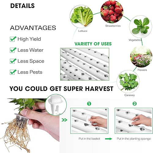 Miniatura 4 de VIVOSUN Sistema de cultivo hidropónico 90 sitios de plantas, 3 capas, 10 tubos de PVC-U de grado alimenticio, sistema de jardinería hidropónico, kit