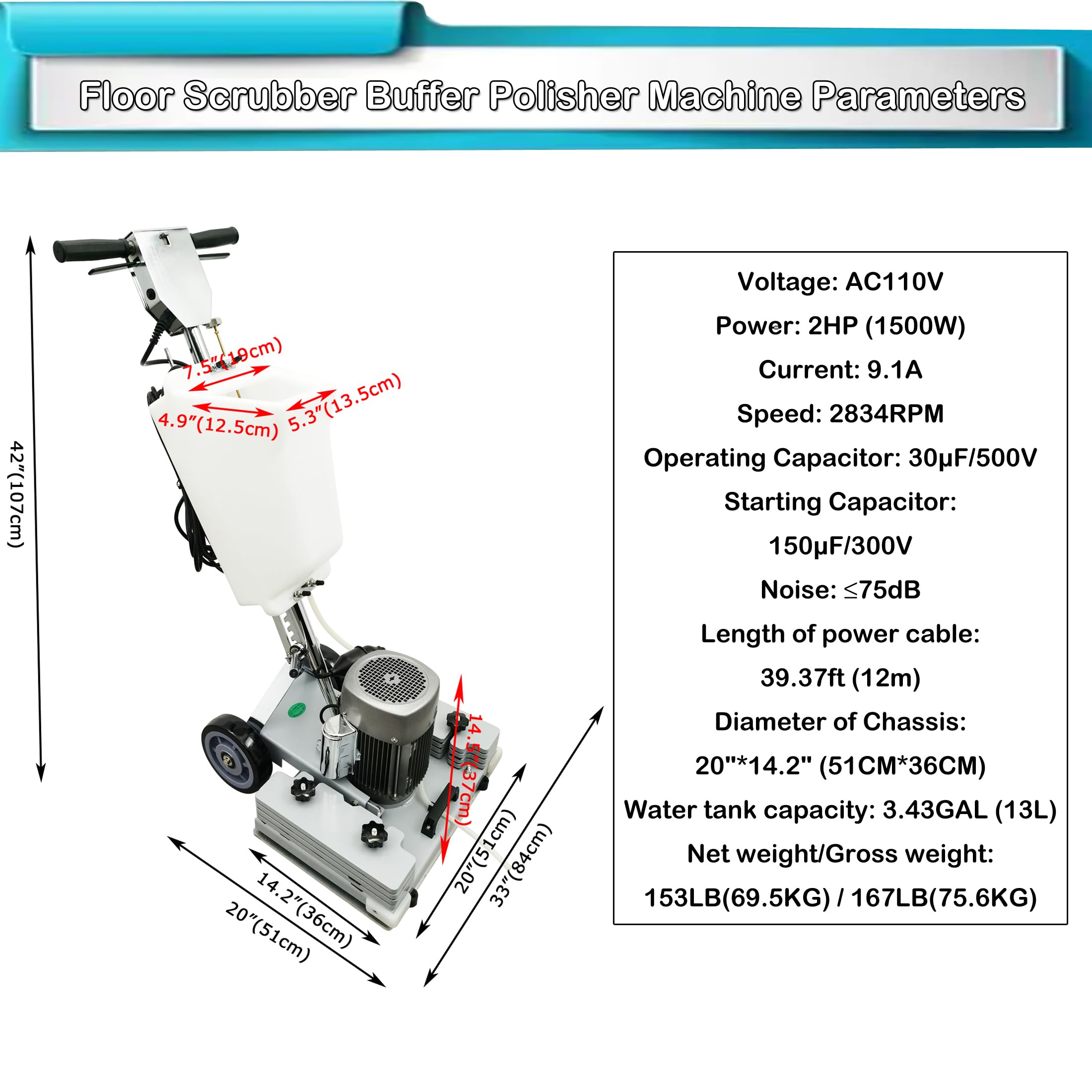 INTSUPERMAI Floor Scrubber Buffer Polisher Machine Commercial Floor Polisher Square Floor Cleaning Equipment 2834RPM Orbital Floor Machine Heavy Duty Single Pad Floor Buffer Machine 110V