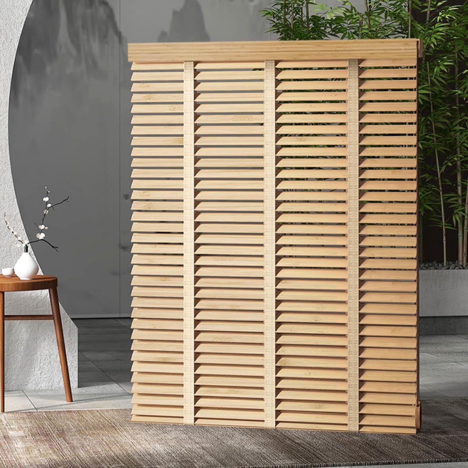 Persianas horizontales de madera maciza con cintas decorativas