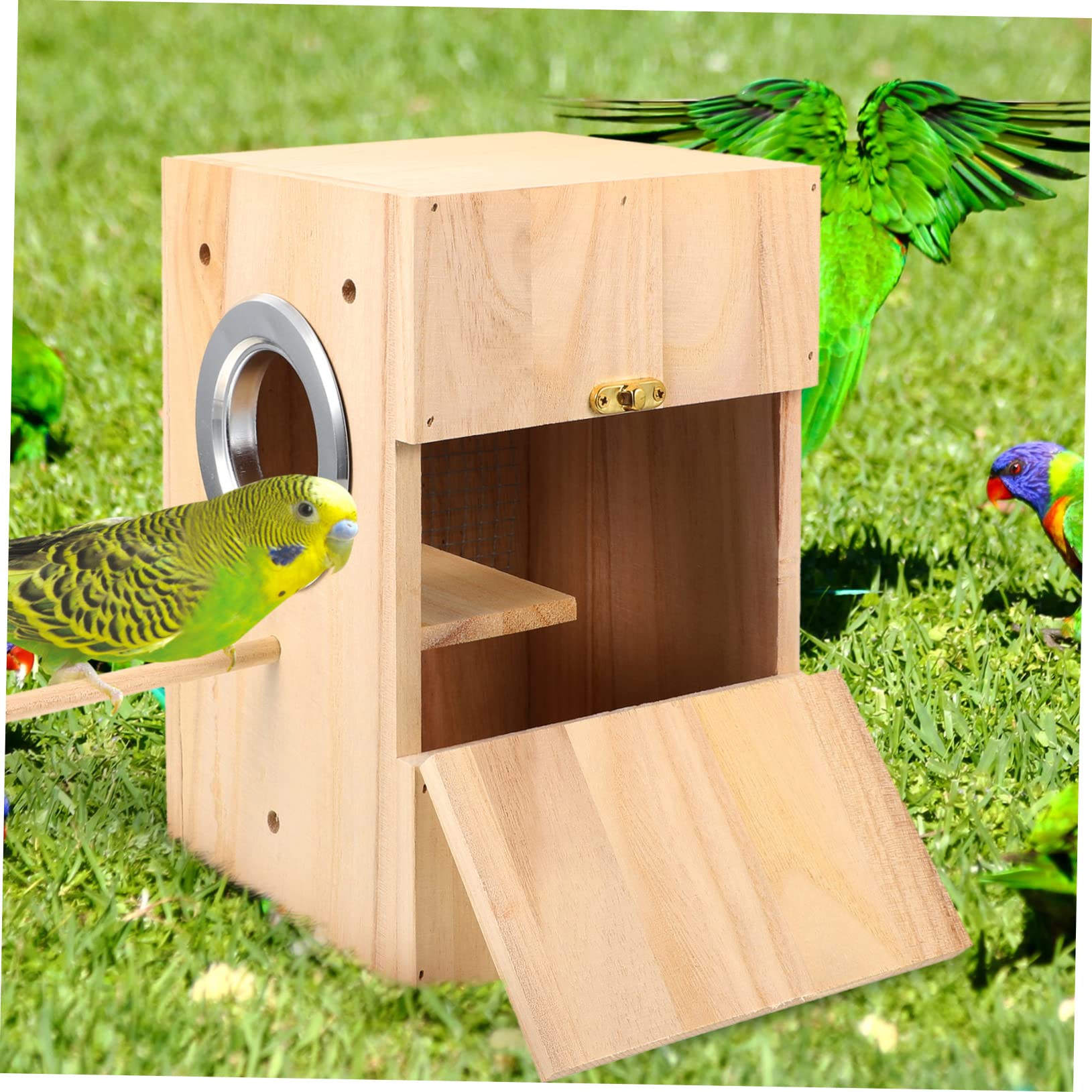 Happyyami Nichoir à Oiseaux en Bois, Boîte D’élevage Beige, pour Perroquet et Canari, Espace Confortable pour Dormir et Jouer, Design Simple | Lit de Repos et Aire de Jeu, Style Créatif à Design Simple, pour Canari et Perroquet