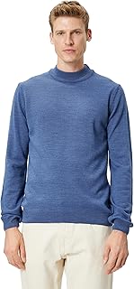 كنزة بولوفر من كوتون بنصف رقبة مدورة للرجال، بأكمام طويلة، مصنوعة من الأكريليك