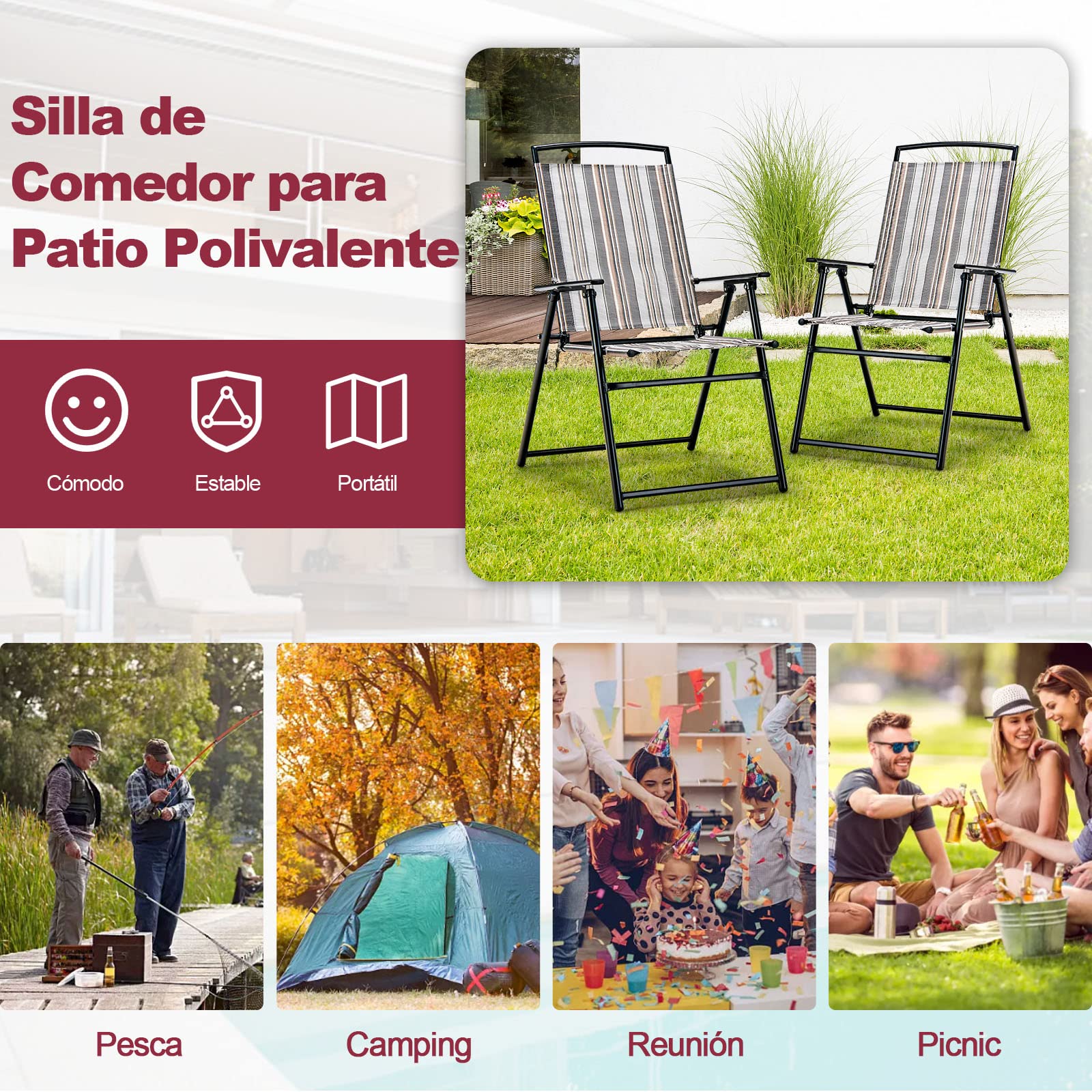 COSTWAY Juego de 2 Sillas de Jardín Plegables, 2 Sillas Terraza Exterior Tejido Transpirable, Respaldos y Reposabrazos, 51 x 61,5 x 92 cm, Sillas de Comedor de Jardín para Exterior