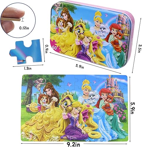 Miniatura 3 de Rompecabezas de madera de princesa para niños, rompecabezas de 60 piezas en caja de metal, juguetes educativos para mayores de 3 años (0684, 8