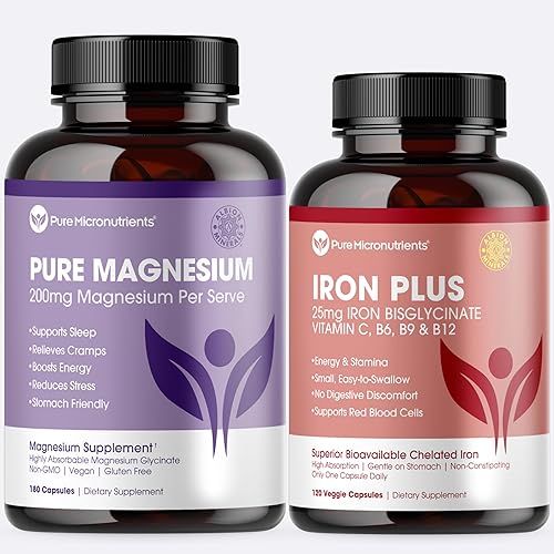 Paquete de apoyo para el estado de ánimo, la energía y los músculos, suplemento de glicinato de magnesio puro y hierro Plus, aumenta la energía,