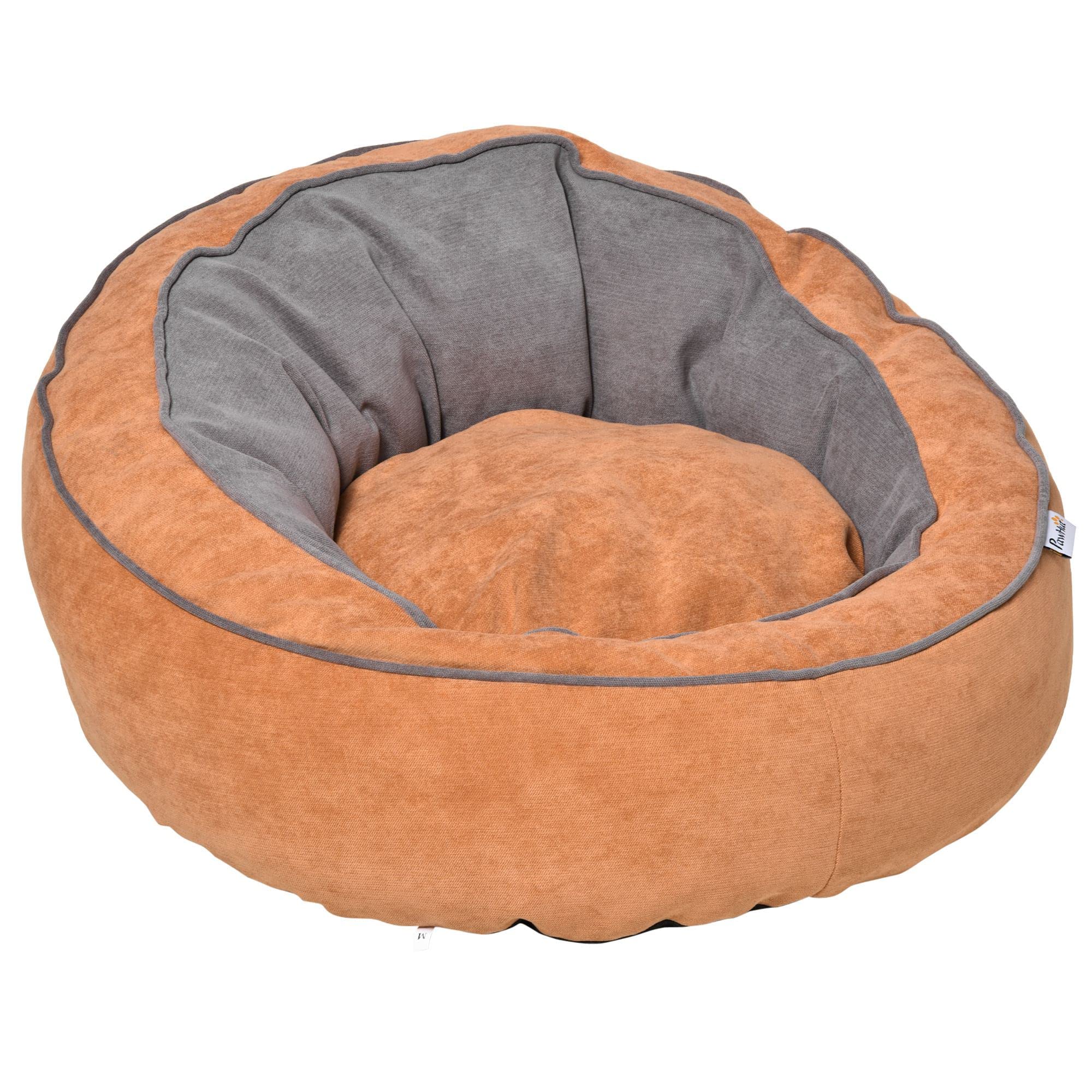 Pawhut Cama para Perros y Gatos Pequeños Cojín Suave para Mascotas Pequeños Redondo 59x59x30 cm Naranja y Gris