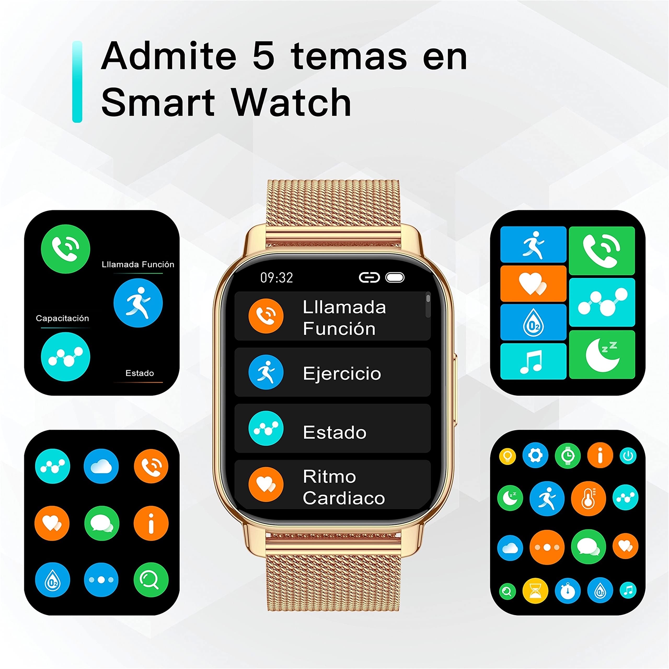 Popglory Reloj Inteligente Mujer, Llamadas/Presión Arterial/100+ Deportes Smartwatch Mujer, Frecuencia respiratoria Frecuencia Cardíaca Oxígeno en Sangre Sueño, Reloj Android iOS