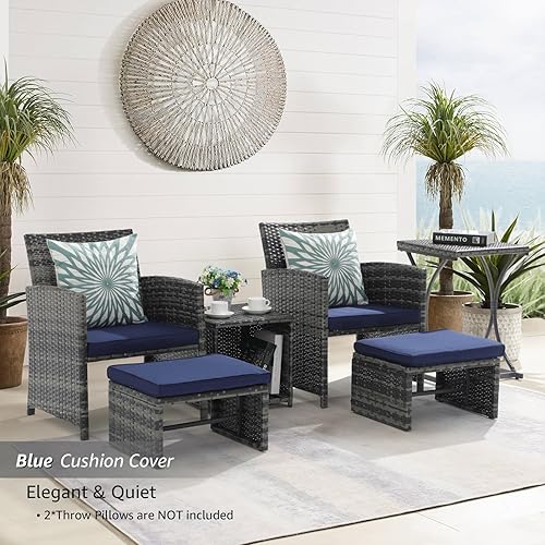 Miniatura 2 de OC Orange-Casual Juego de muebles de patio de 6 piezas con otomana, juego de silla y mesa de mimbre gris para exteriores, muebles de balcón para