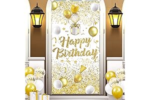 Gold and White Birthday Party Decorations Banner