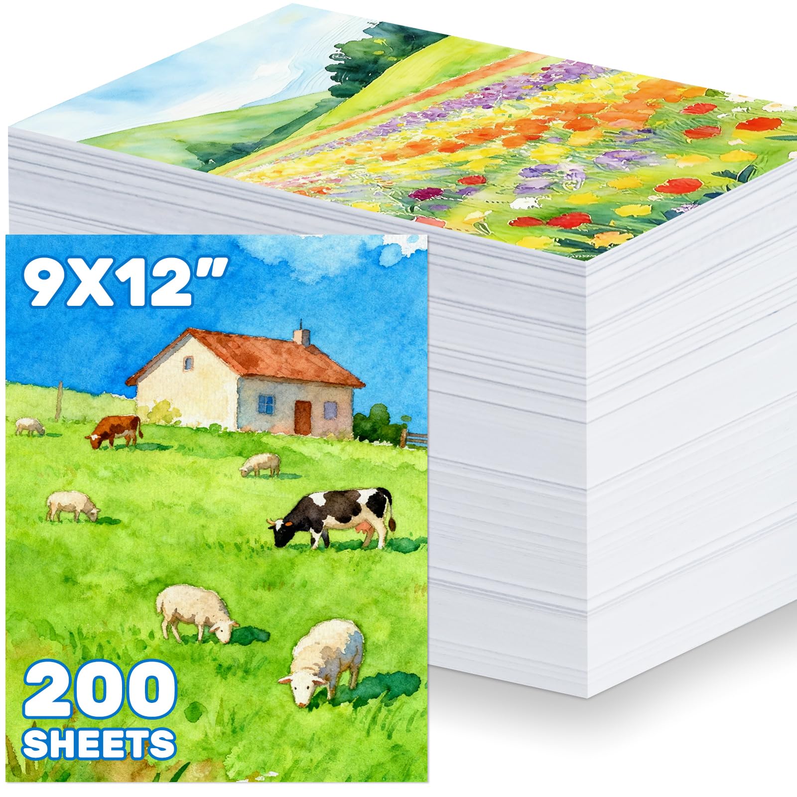 OSIMIG 200 arkuszy papieru akwarelowego, 220 g/m², biała gruba papierowa podkładka w kolorze wody dla dzieci, dorosłych, 220 g/m²
