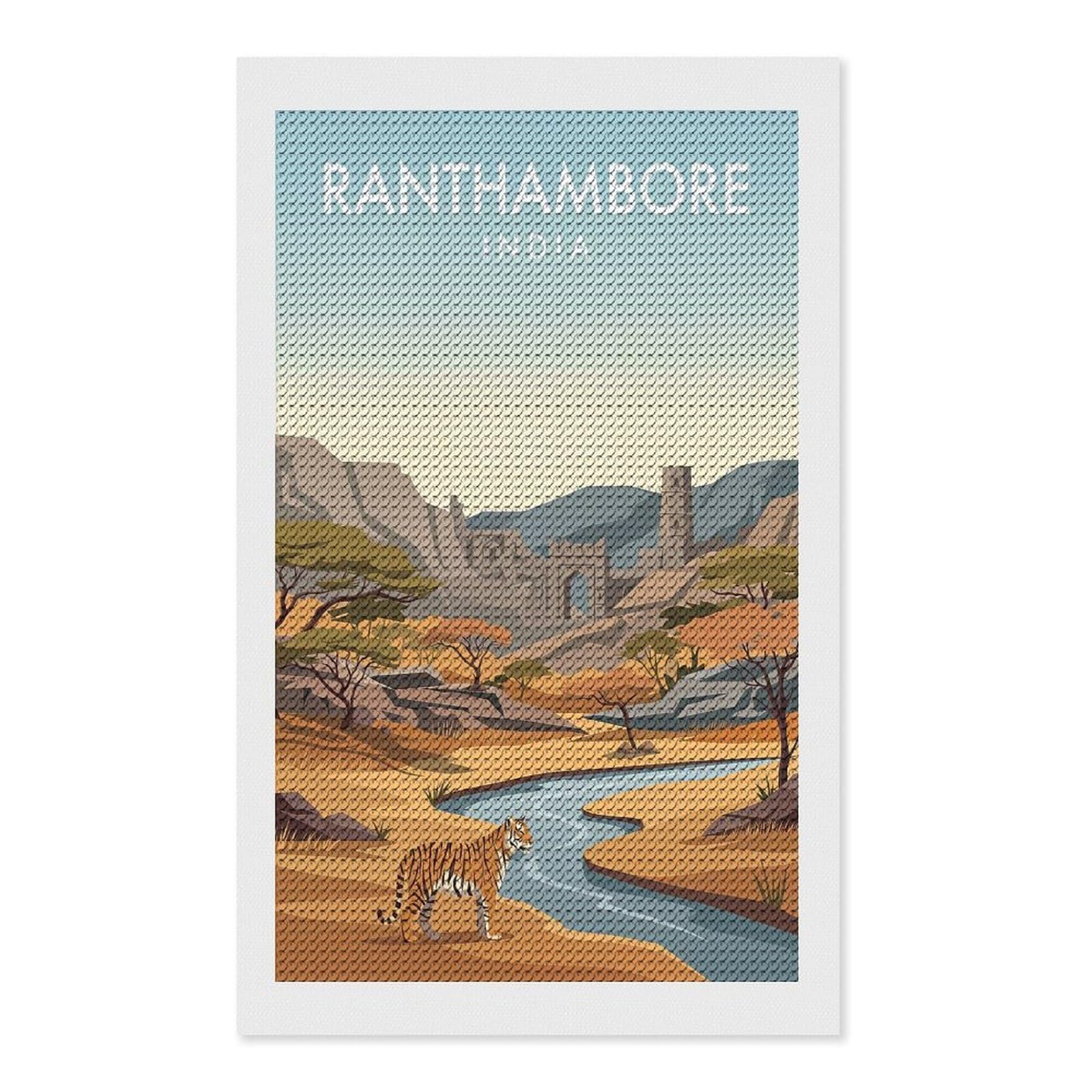 Junmoney Ranthambore India Diamond Painting Kit 12"x20", Easy Handmade Project, Cosy Home Accent, for Craft Lovers, Holiday Gift Idea