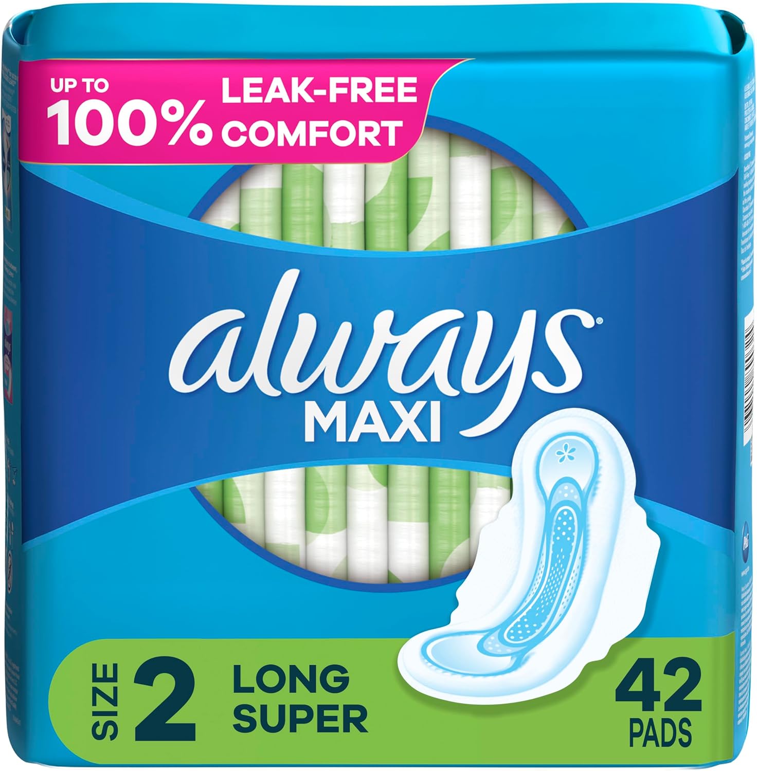 Always Maxi Feminine Pads For Women, Size 2 Long Super Absorbency, With Wings, Unscented, 42 Count Always Maxi Feminine Pads For Women, Size 2 Long Super Absorbency, With Wings, Unscented, 42 Count