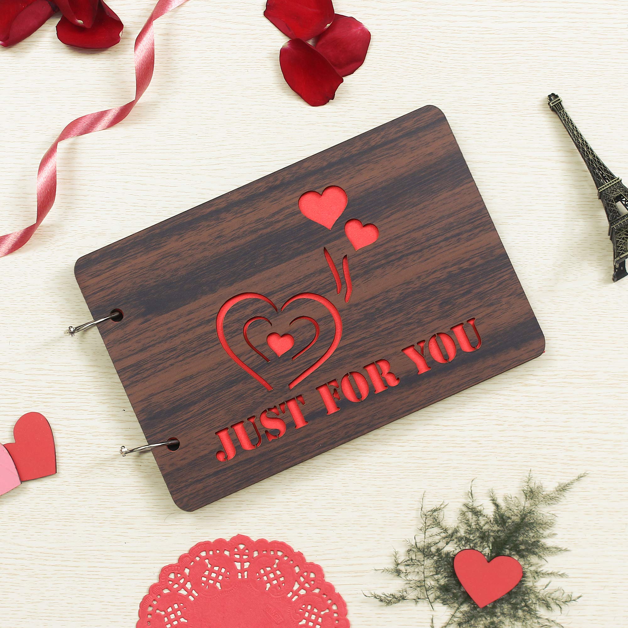 Webelkart Wooden DIY Scrapbook Memory Book, Photo Album- 26 x 16 x 4 cm (30 Sheets, 0.5 kg)