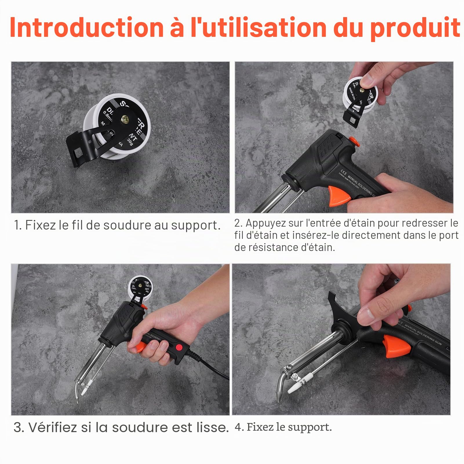 Pistolet à souder,60 W souder etain Pistolet avec fil de soudage,Pistolet à souder portatif semi-automatique pour le soudage de circuits imprimés, la maintenance électrique et le bricolage