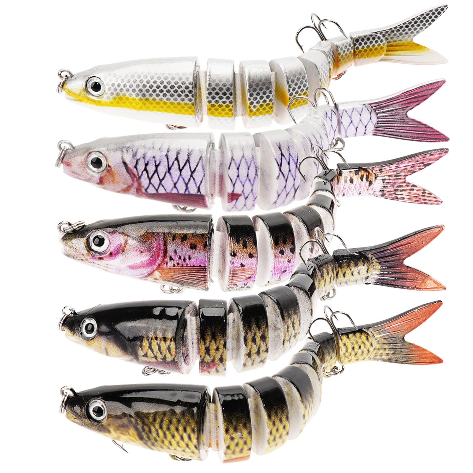 5pcs Señuelos Pesca, Señuelos Artificiales De Pesca, Cebos de Pescar Multi Articulados para Agua Dulce o Salada, Duro del Senuelo Cebos de Mar Spinning para Trucha, Lubina, Perca, Lucio