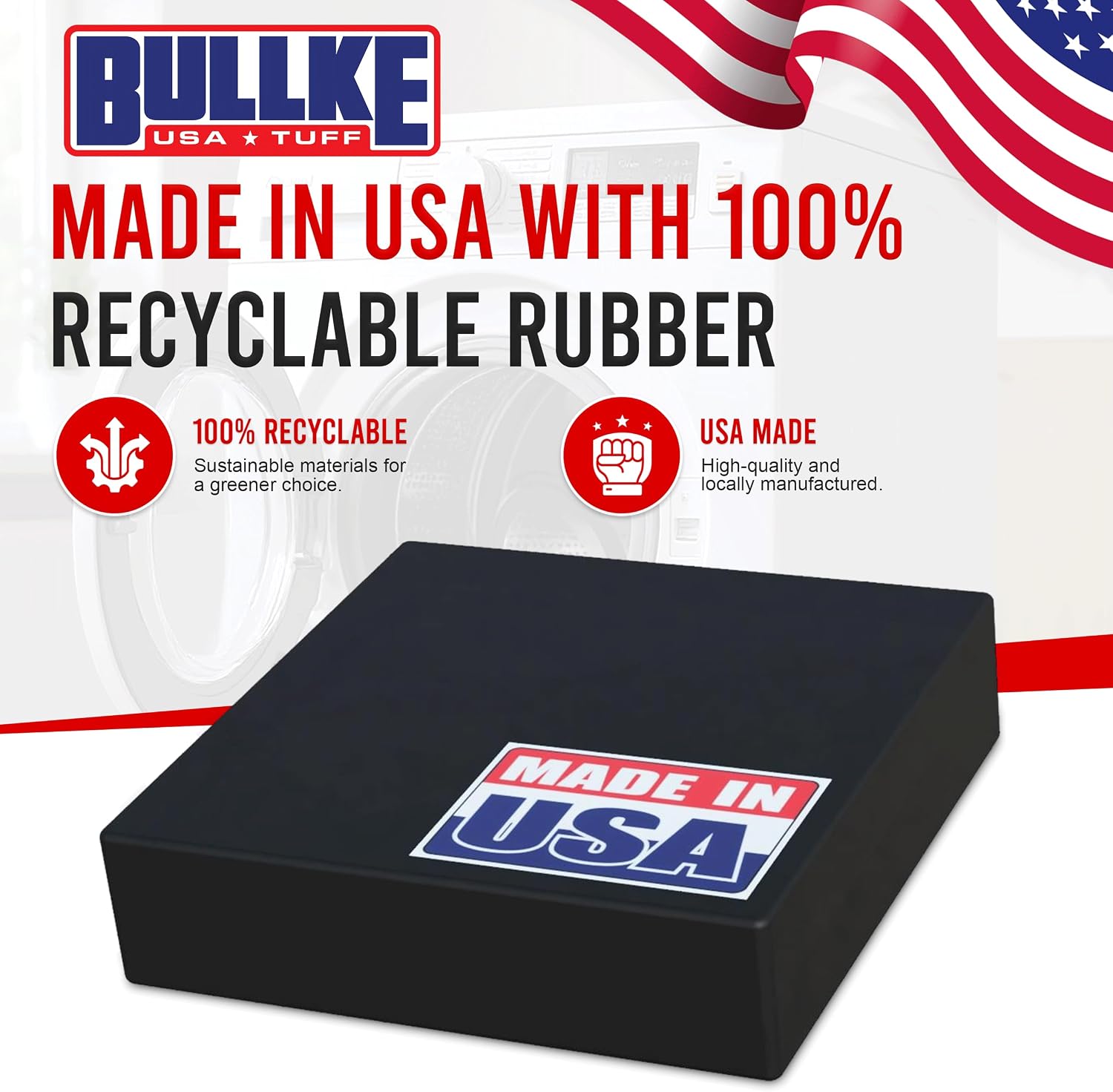 USA Made Rubber Anti-Vibration Pads - Heavy Duty Vibration Isolation Pats for Washing Machine, Air Conditioner, Compressor, 1500 LBS Capacity, 3x3x0.5 in, Noise Reduction, Shock Absorber (4)