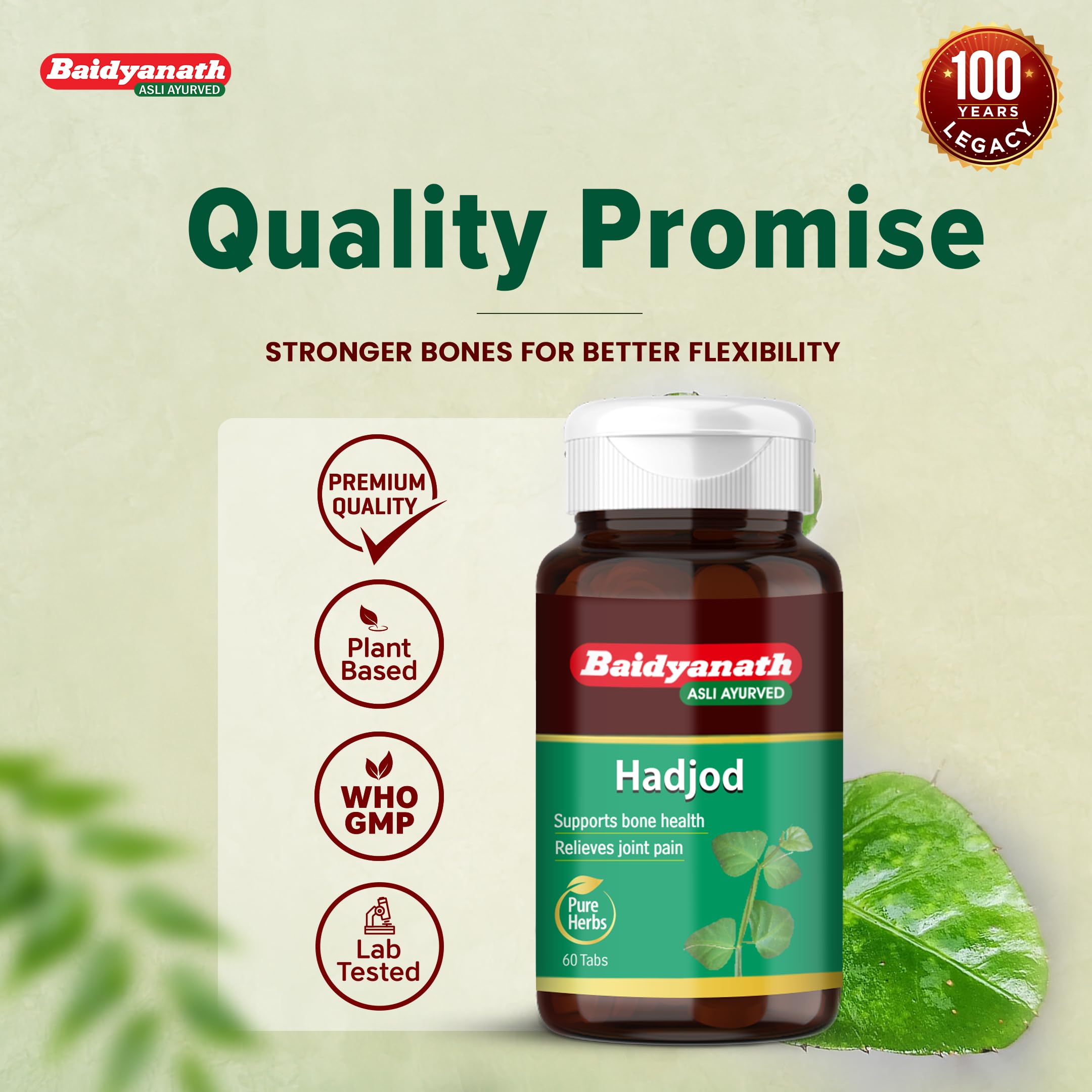 Baidyanath Hadjod - 60 Tablets (Pack of 2) | Supports Bone Strength, Joint Flexibility & Mobility | 4