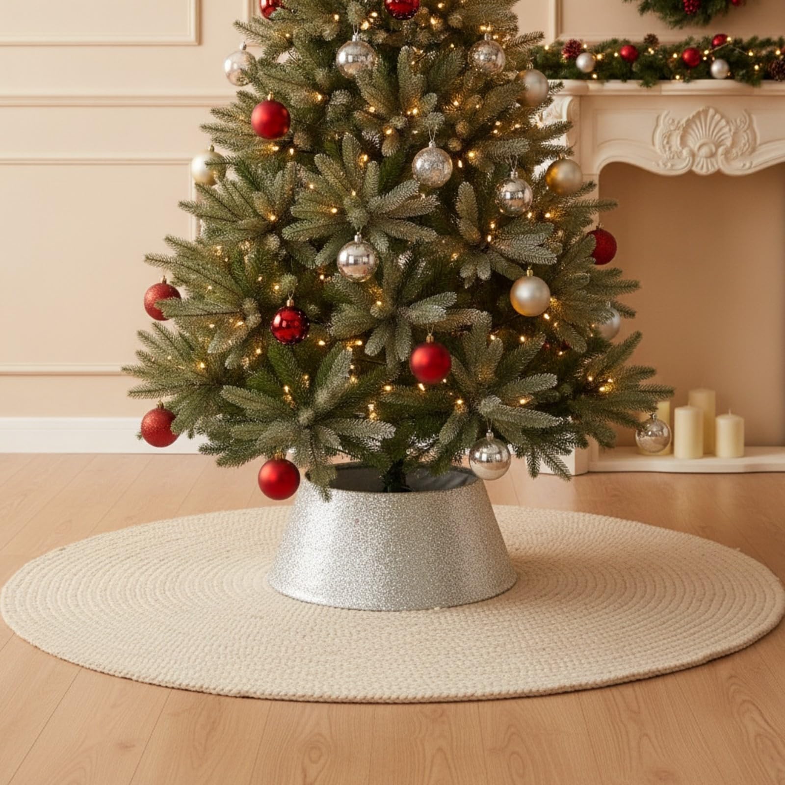 Milageto Collare per Albero di Natale Leggero | Festivo, Anello Gonna per Albero di Natale, Facile da Instre, Feste, Argento