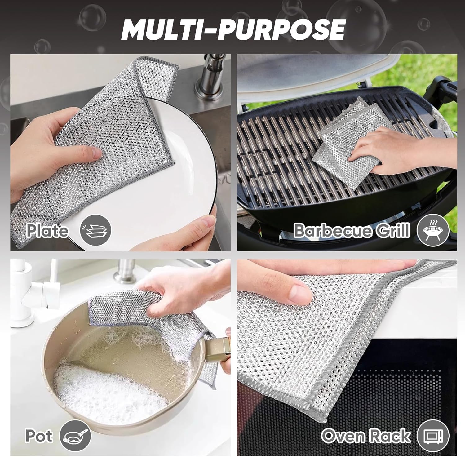 12 trapos de alambre multiusos para lavar platos, paños de limpieza de platos de alambre antiarañazos para húmedo y seco, estropajo de acero reutilizable para cocina, potente trapo de cocina