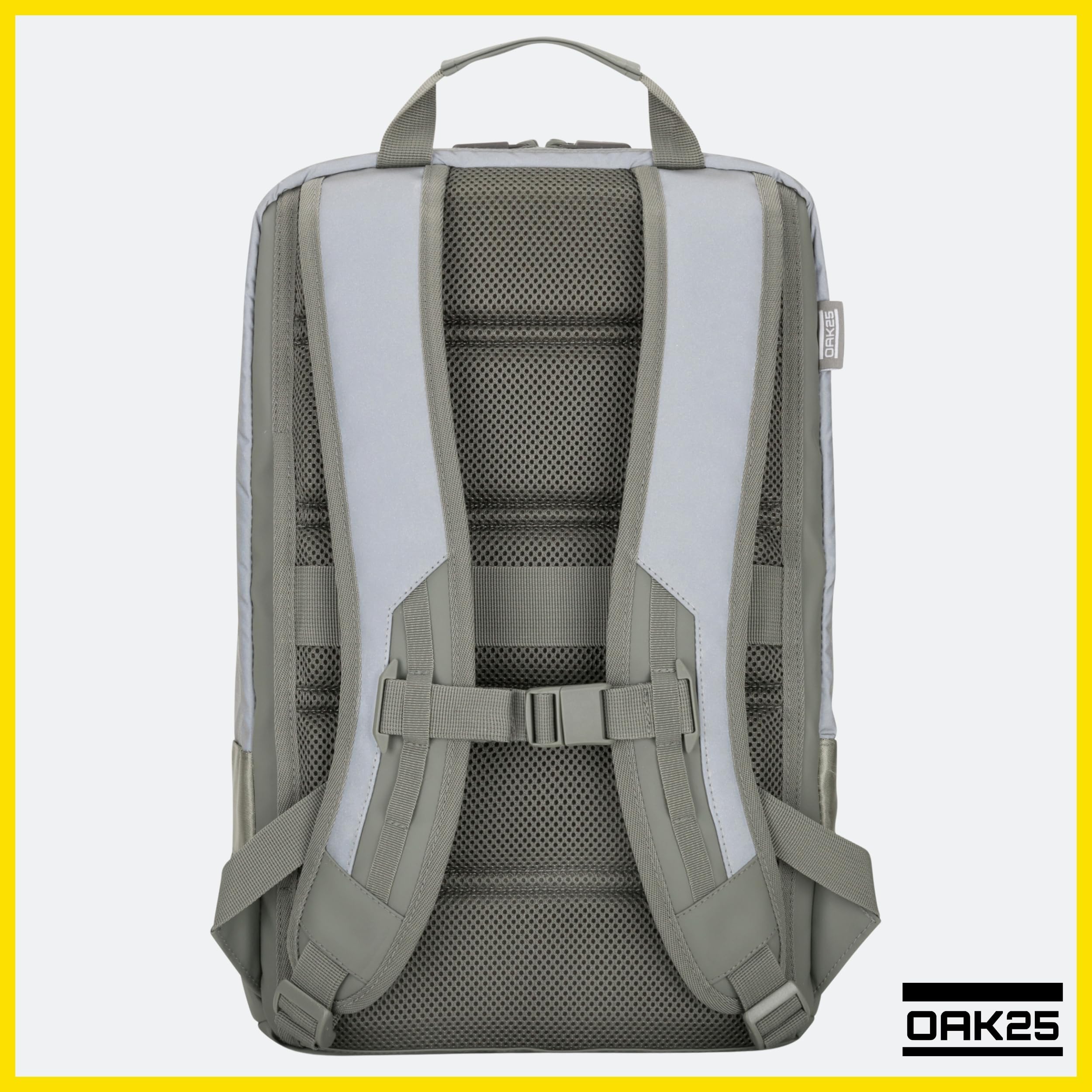 OAK25 Rucksack Damen & Herren - Luminant Bag - Reflektierender & Funktionaler Backpack für Uni, Arbeit, Sport, Reisen, Freizeit - 16 Zoll Laptop Fach - Wasserabweisend
