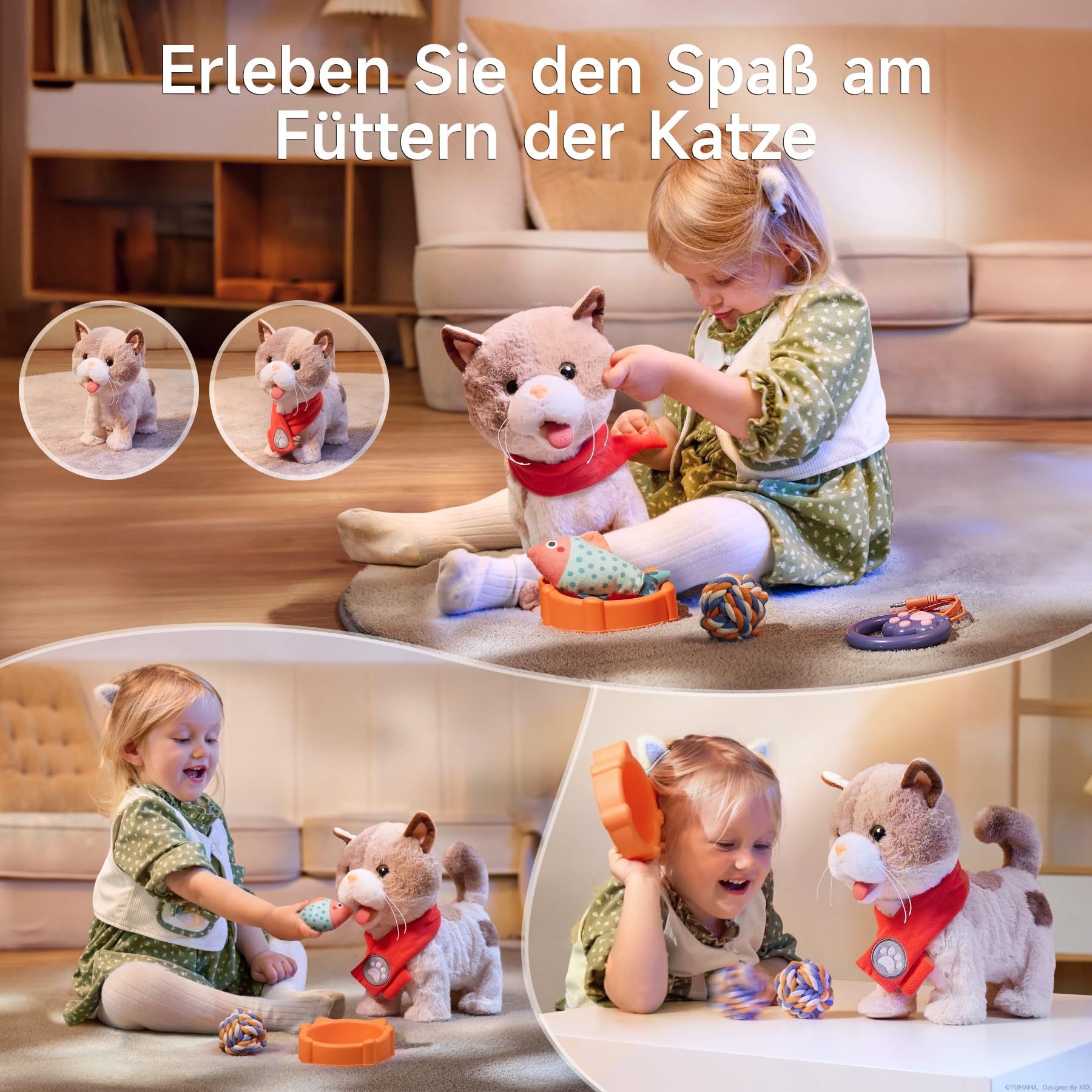 TUMAMA KIDS Elektronische Haustiere, Katze Spielzeug Kinder, Roboter Kuscheltier Plüschtiere Katze, Spazierengehen, Singen, Zunge lecken, Leine fernsteuern, Spielzeug ab 3 jahr, Geschenk Mädchen Junge