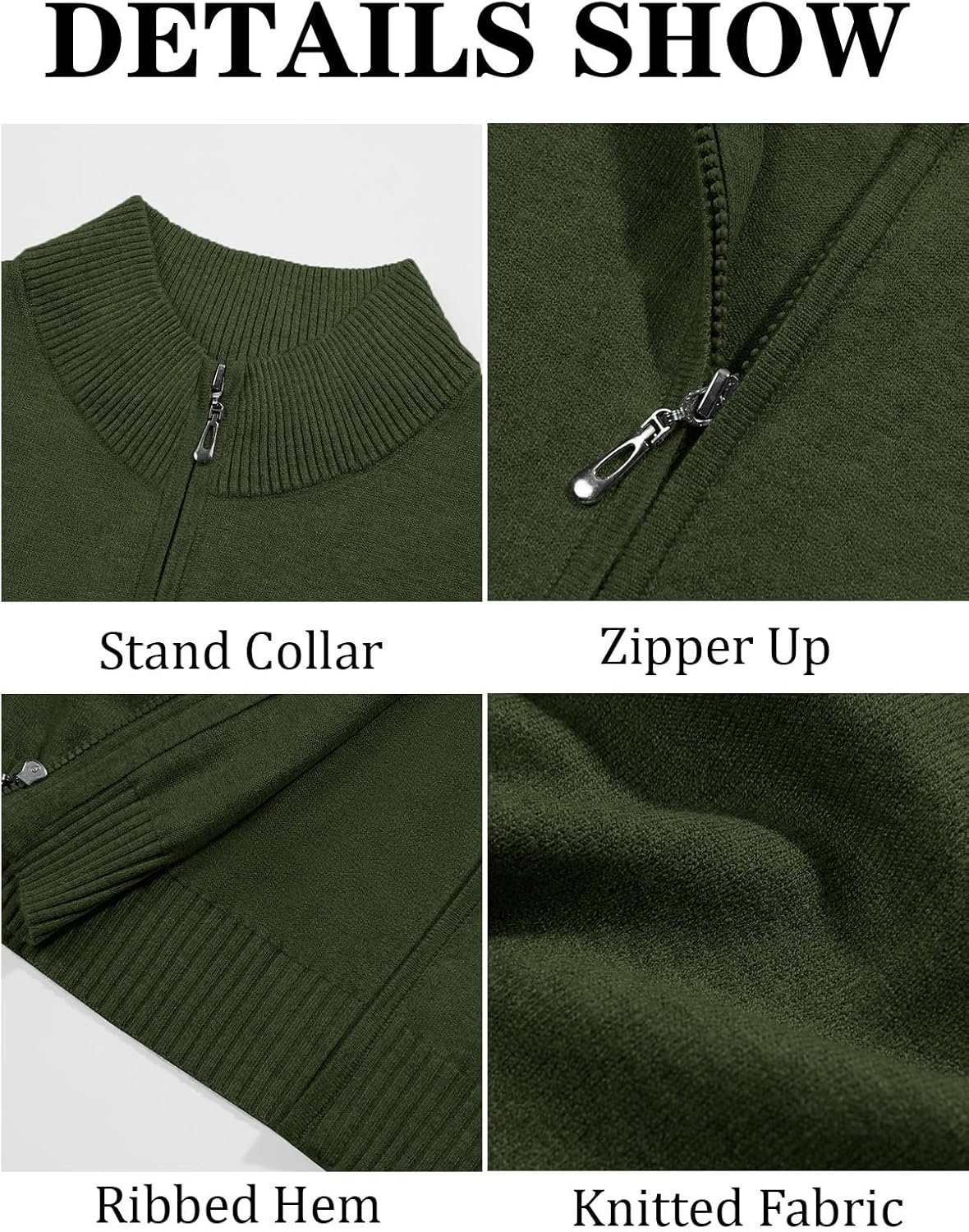 Runcati Mens Full Zip Sweater Vest Knitted Stand Collar Cardigan Golf Vest Casual Slim Fit Sleeveless Sweaters - Image 5