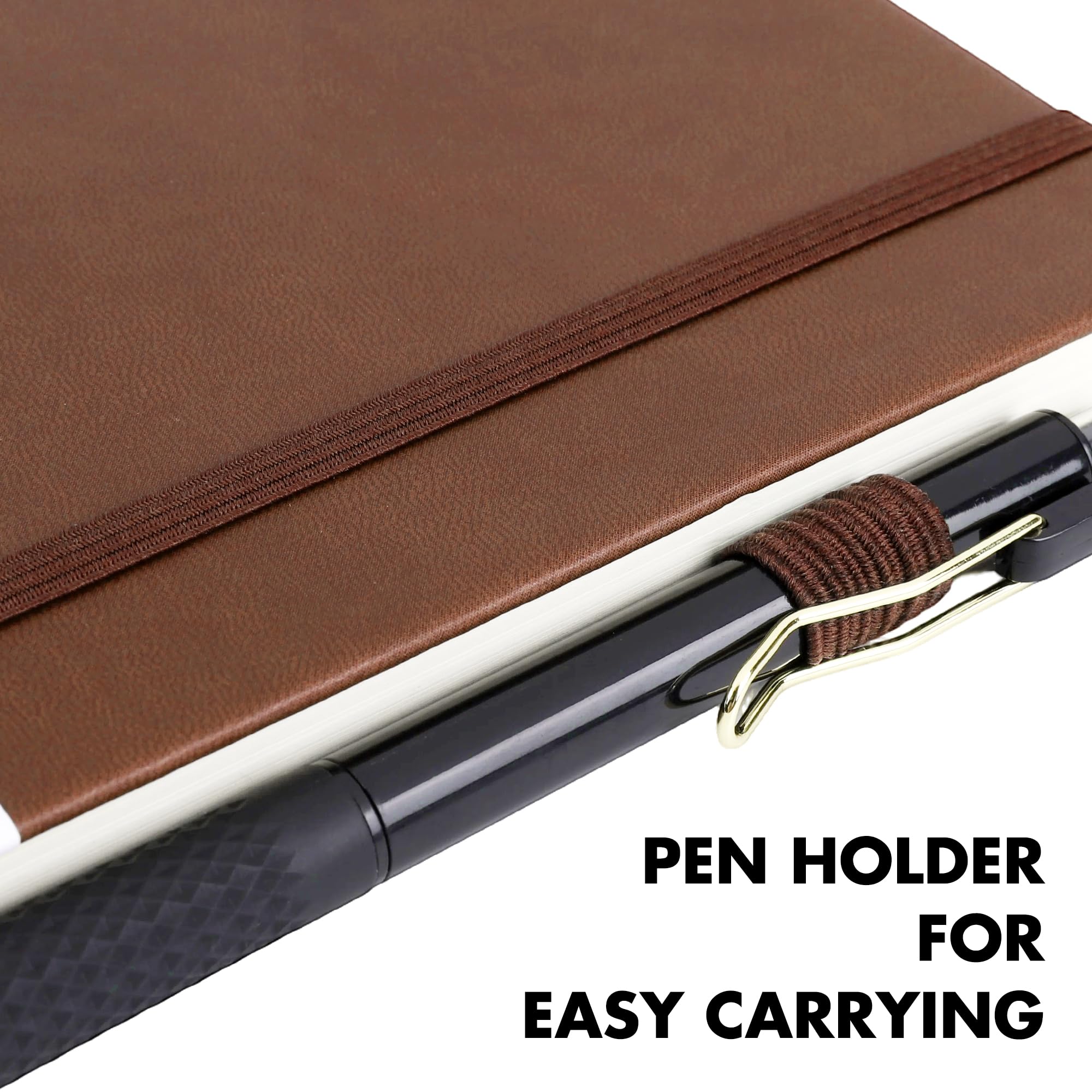 Aodaer Set di 12 quaderni a righe con penne, formato A5, 100 g/m², a righe, con copertina rigida, in pelle PU, con portapenne, per ufficio e scuola, 14 x 21 cm, marrone scuro