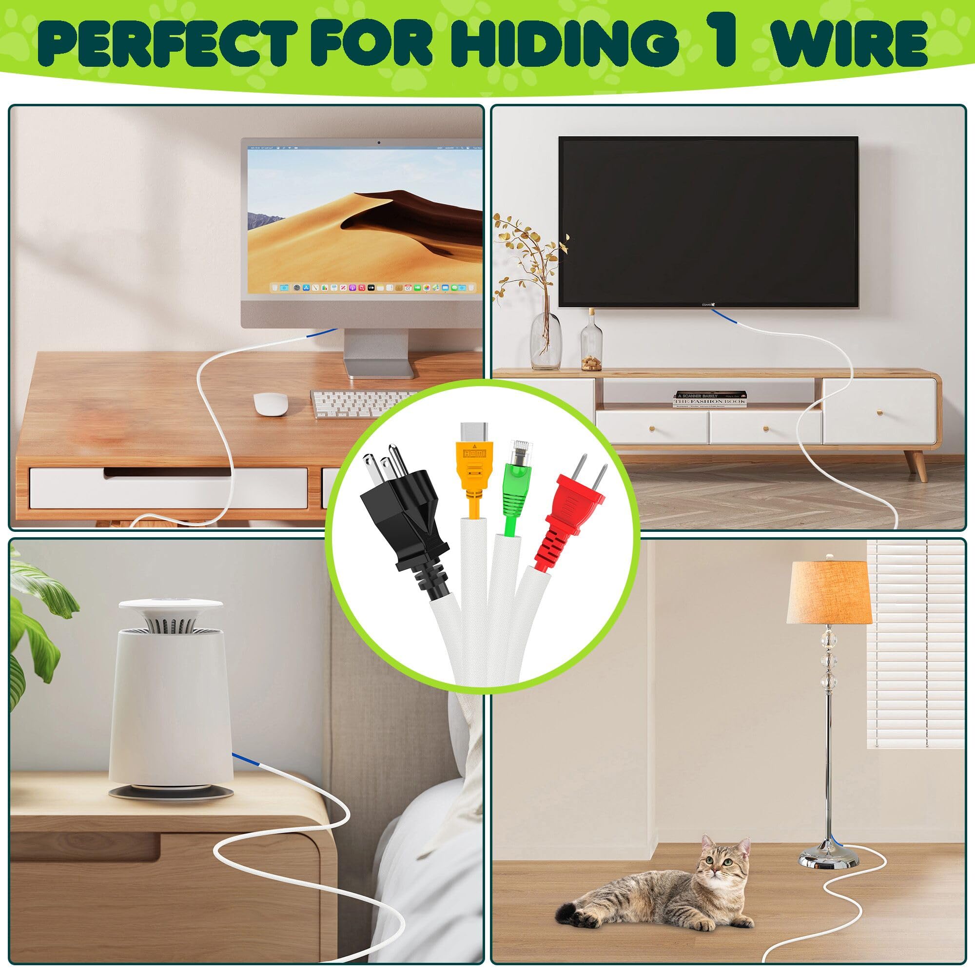 REFLYING 7,6 Metros-8mm Manguito de Cable Autoenvolvente, Ocultar 1 Cable, Perros Gatos Protector de Cable, Evite Que Las Mascotas Mastiquen los Cables, Manguito de Cable Trenzado Expandible, Blanco